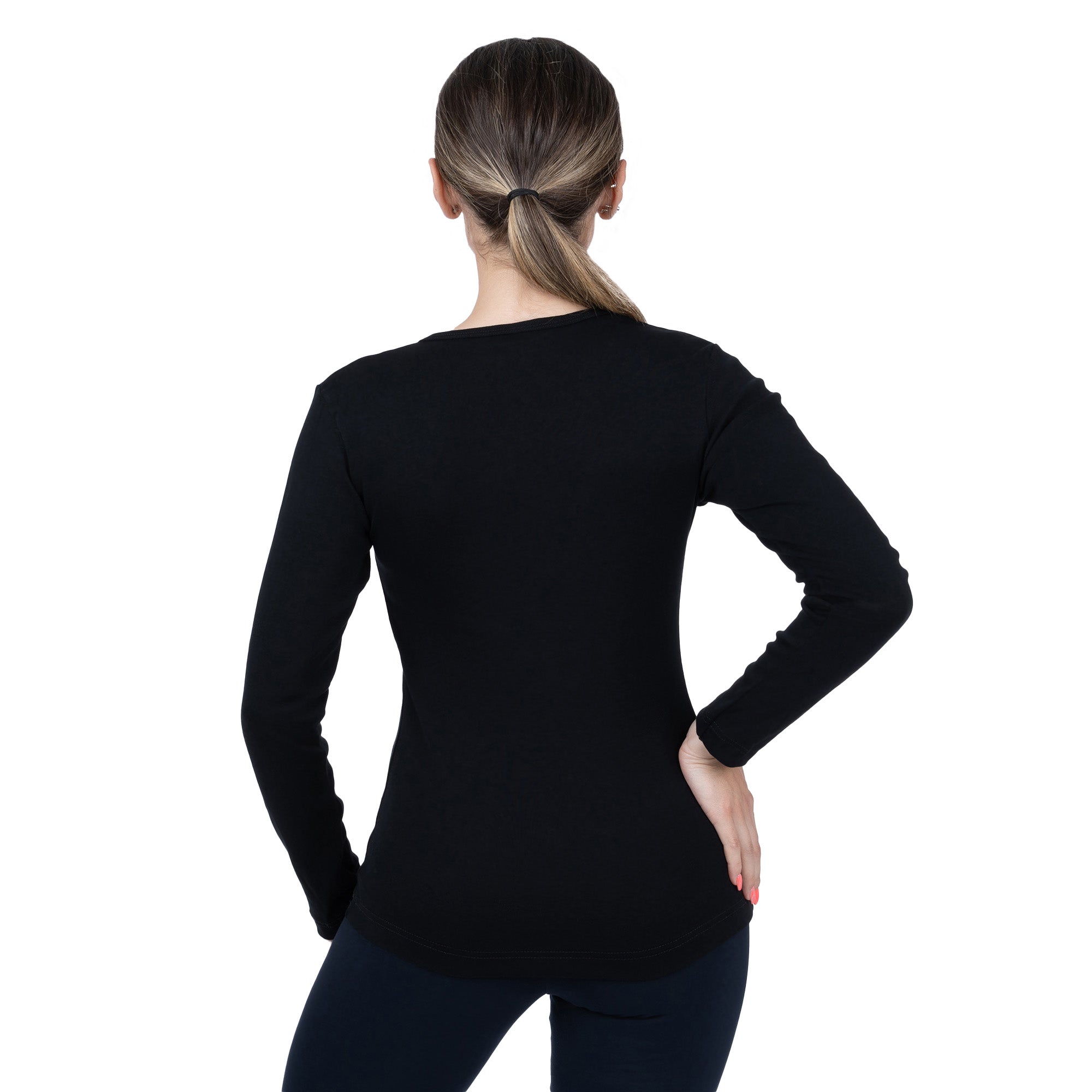 CottoNIR™ Ribbed V-Neck Long Sleeve T-Shirt for Women - Nirlon