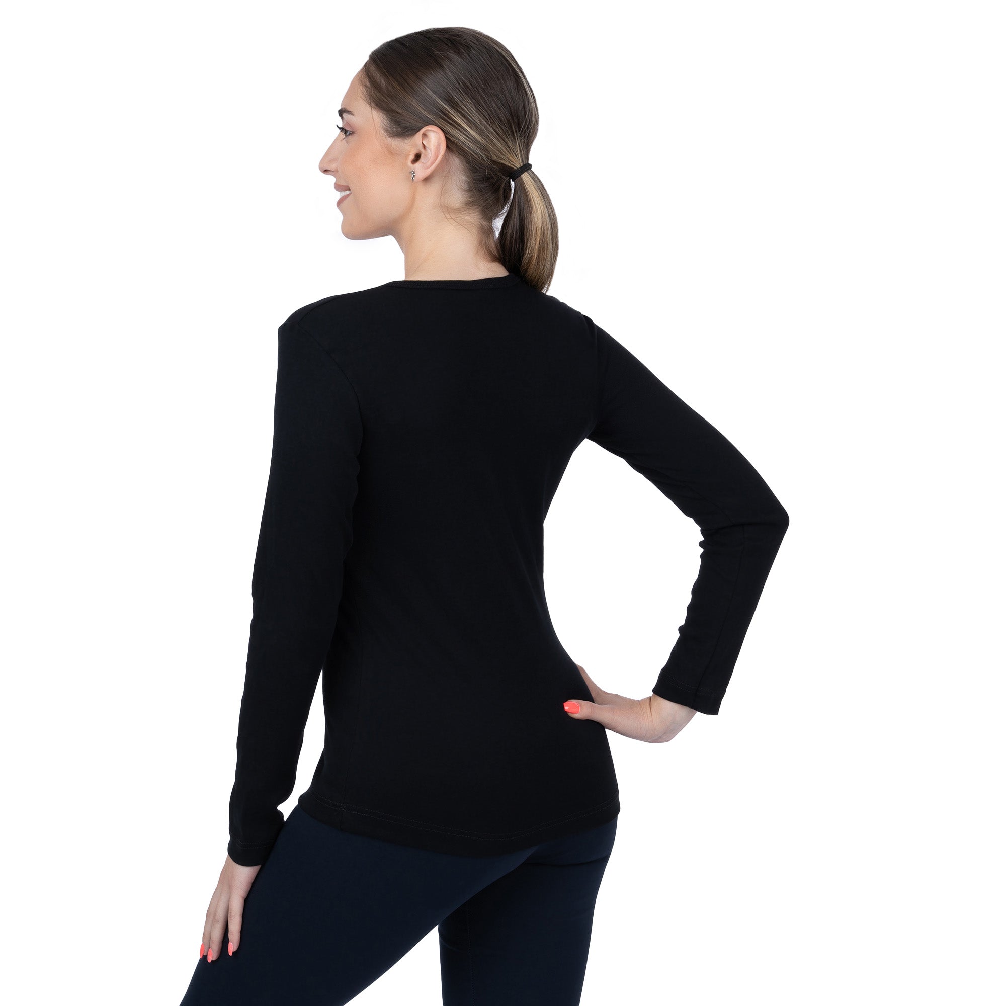 CottoNIR™ Ribbed V-Neck Long Sleeve T-Shirt for Women - Nirlon