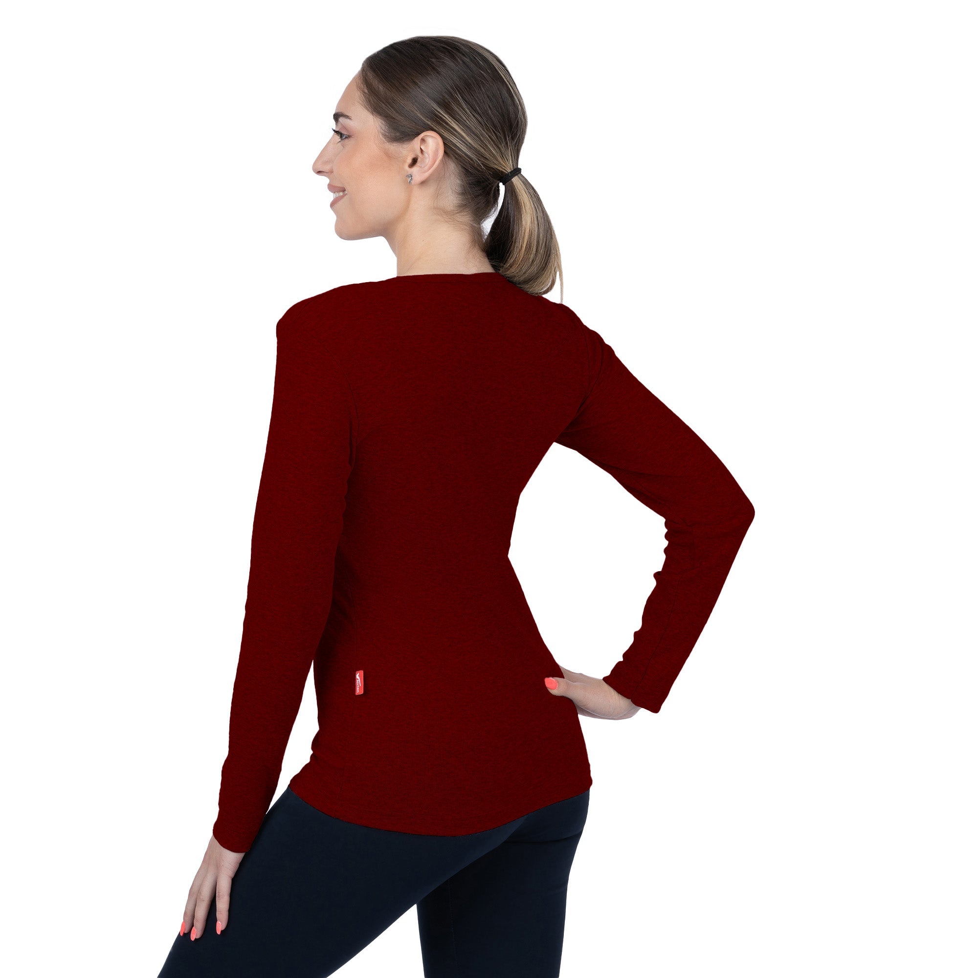 CottoNIR™ Ribbed V-Neck Long Sleeve T-Shirt for Women - Nirlon