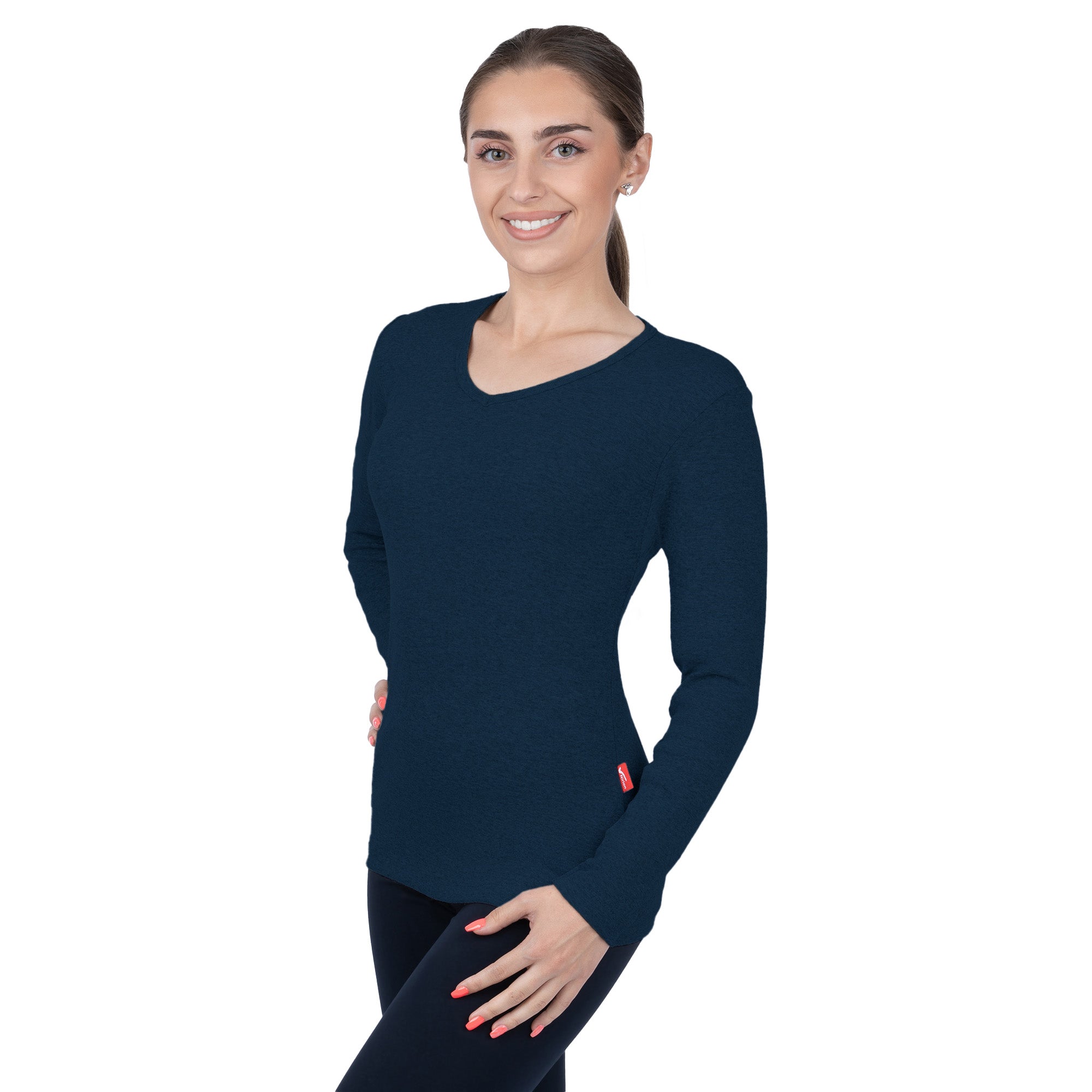 CottoNIR™ Ribbed V-Neck Long Sleeve T-Shirt for Women - Nirlon