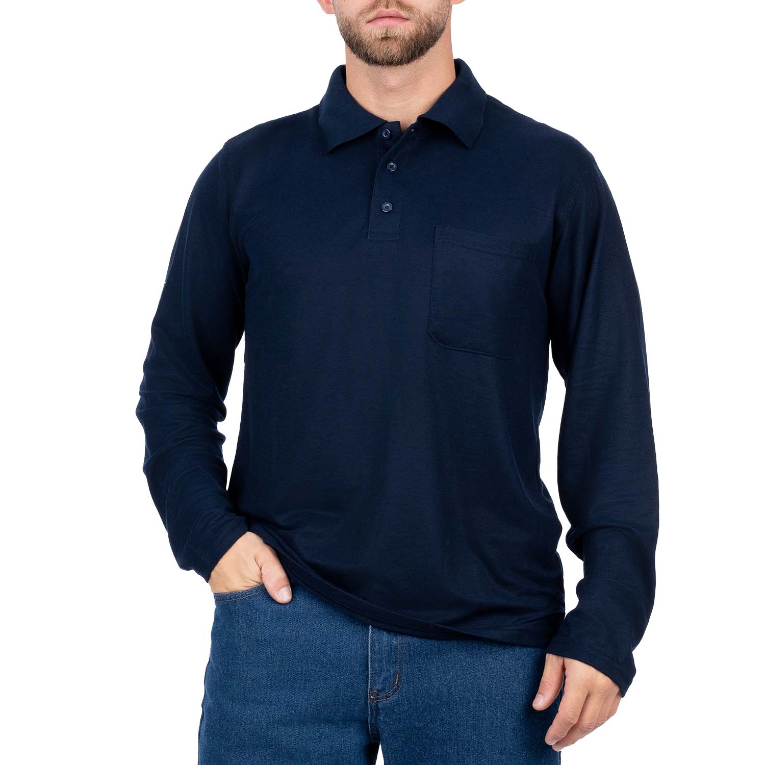 Long Sleeve Polo Shirt with Pocket for Men - Nirlon