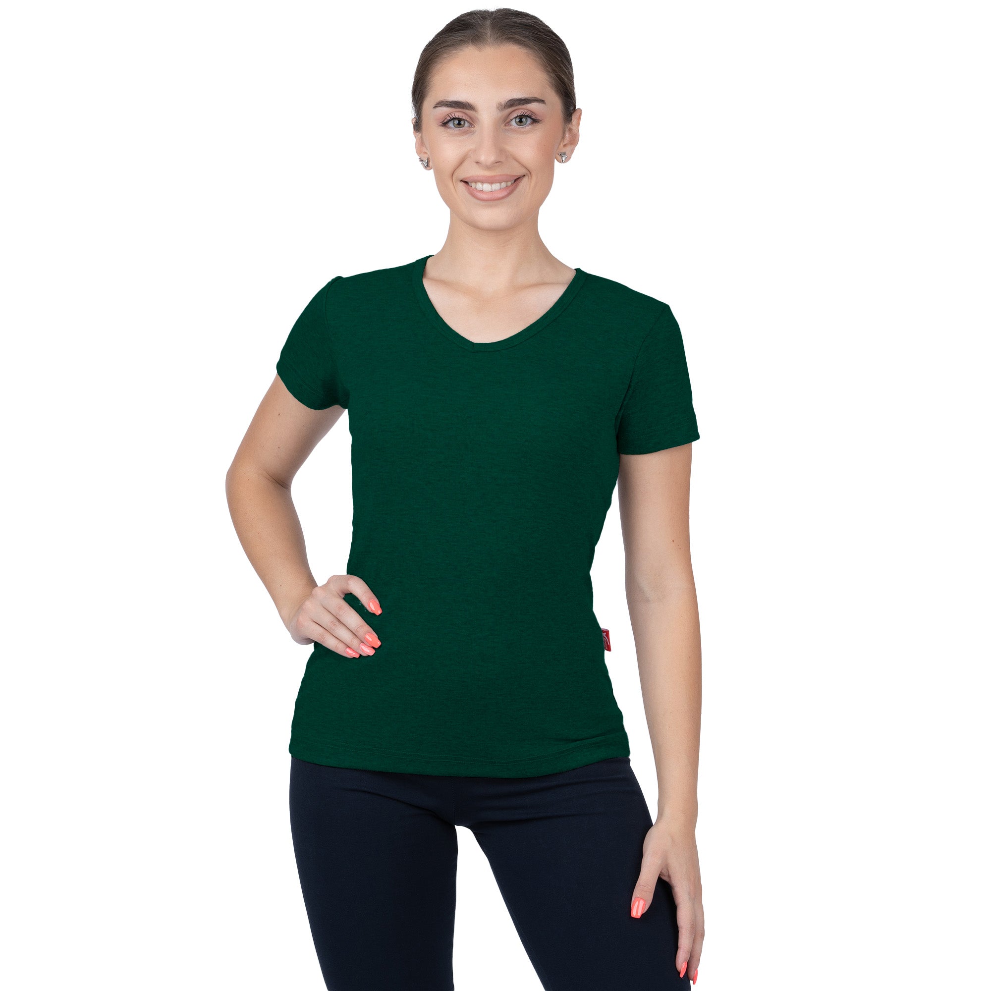 CottoNIR™ Ribbed V-Neck Short Sleeve T-Shirt for Women - Nirlon