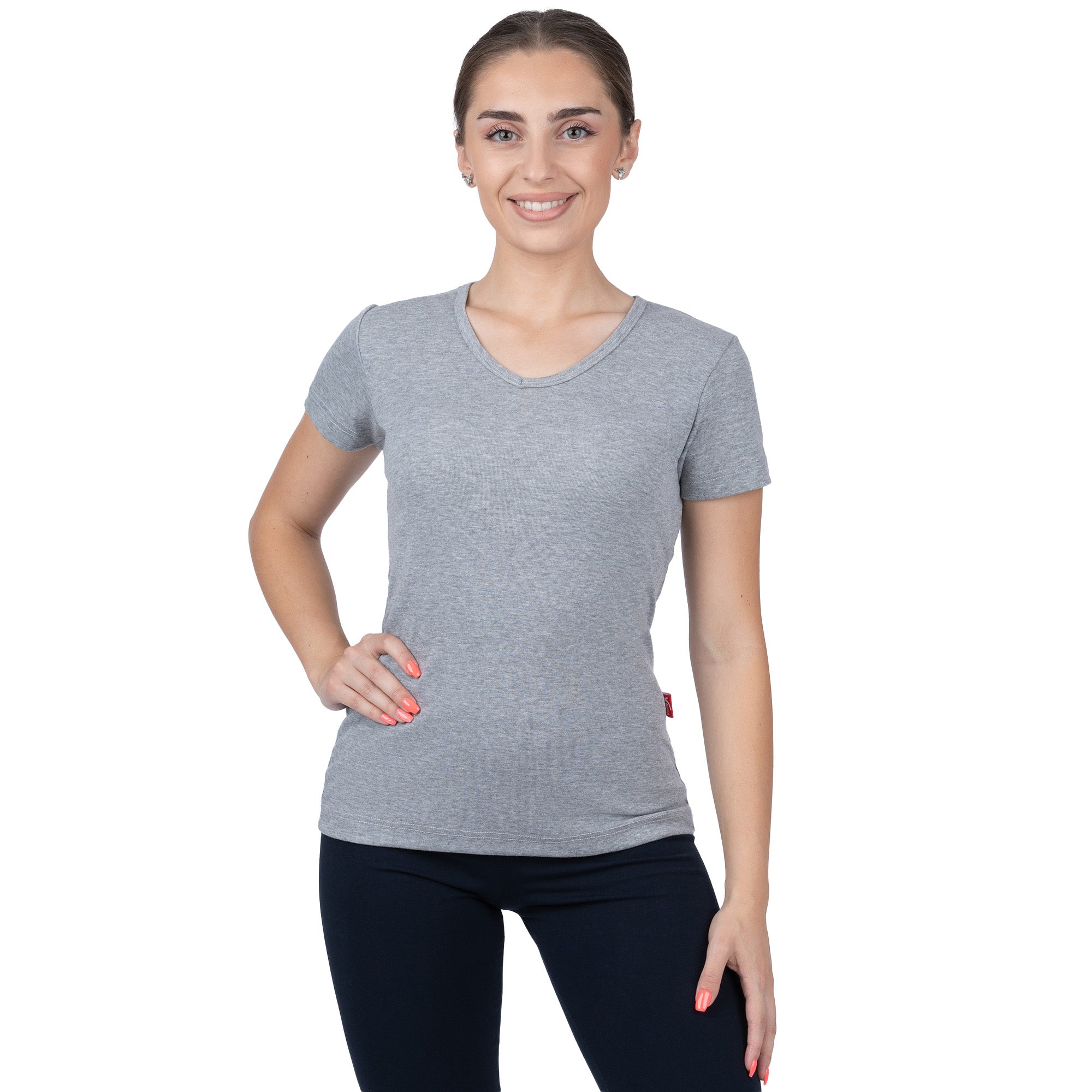 CottoNIR™ Ribbed V-Neck Short Sleeve T-Shirt for Women - Nirlon