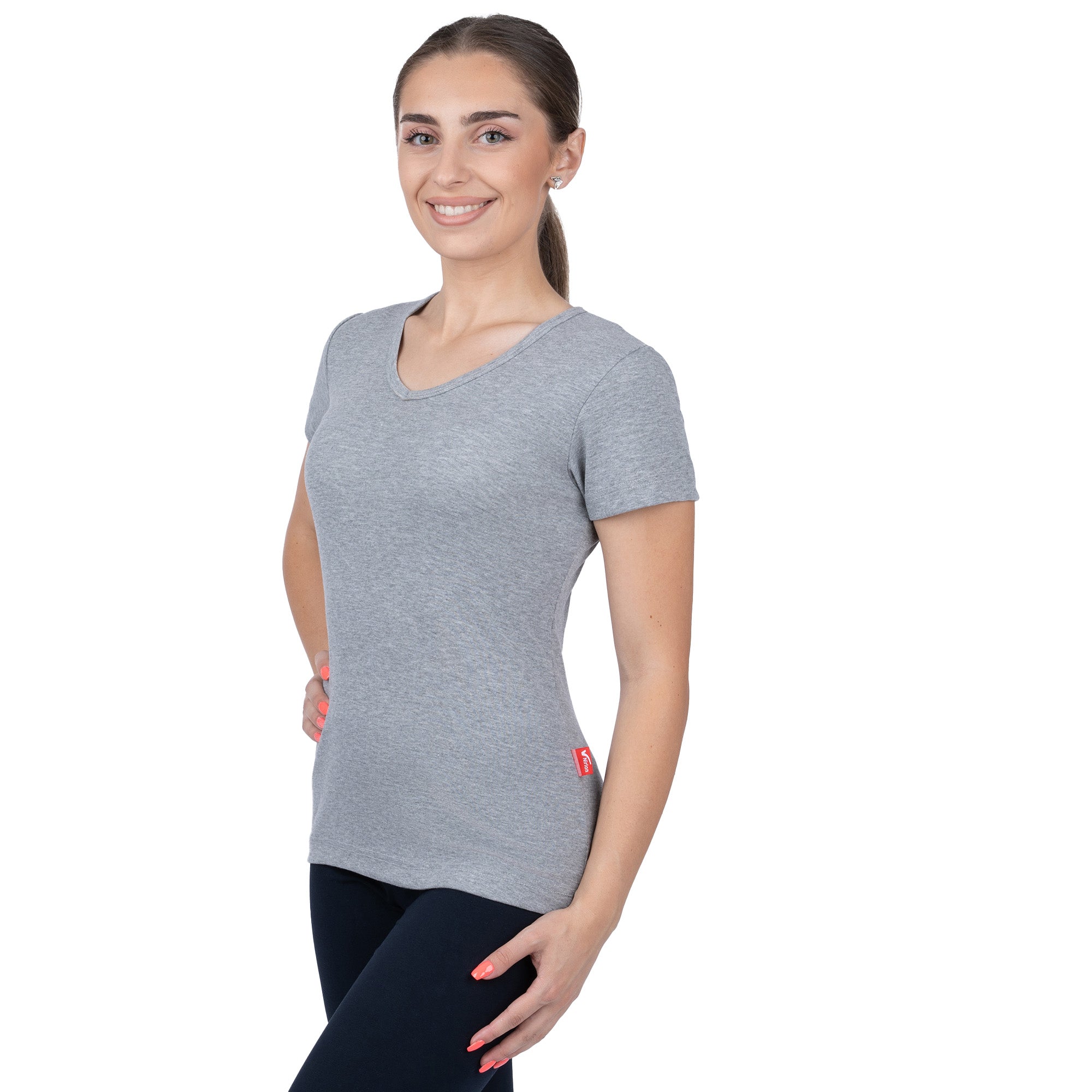 CottoNIR™ Ribbed V-Neck Short Sleeve T-Shirt for Women - Nirlon