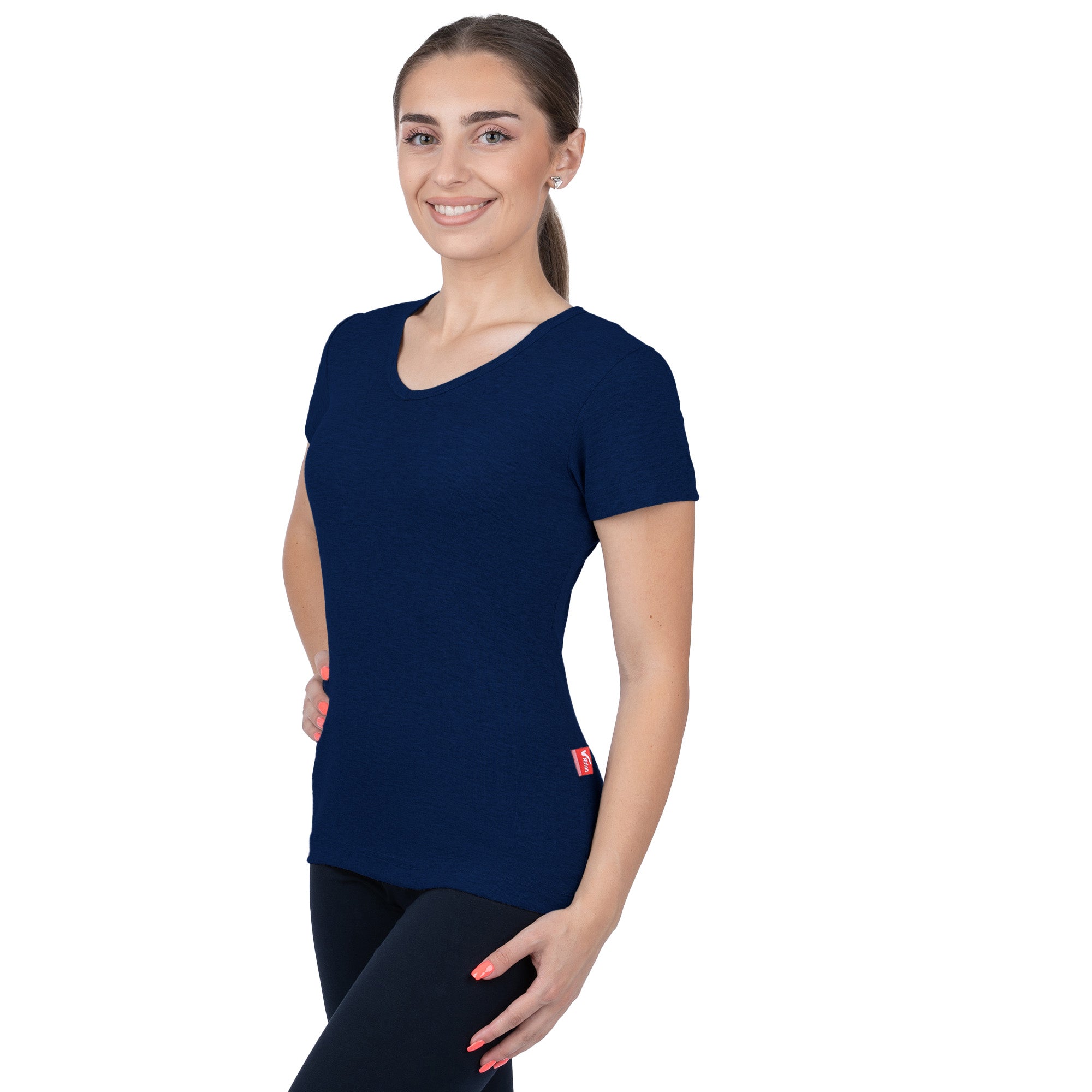 CottoNIR™ Ribbed V-Neck Short Sleeve T-Shirt for Women - Nirlon