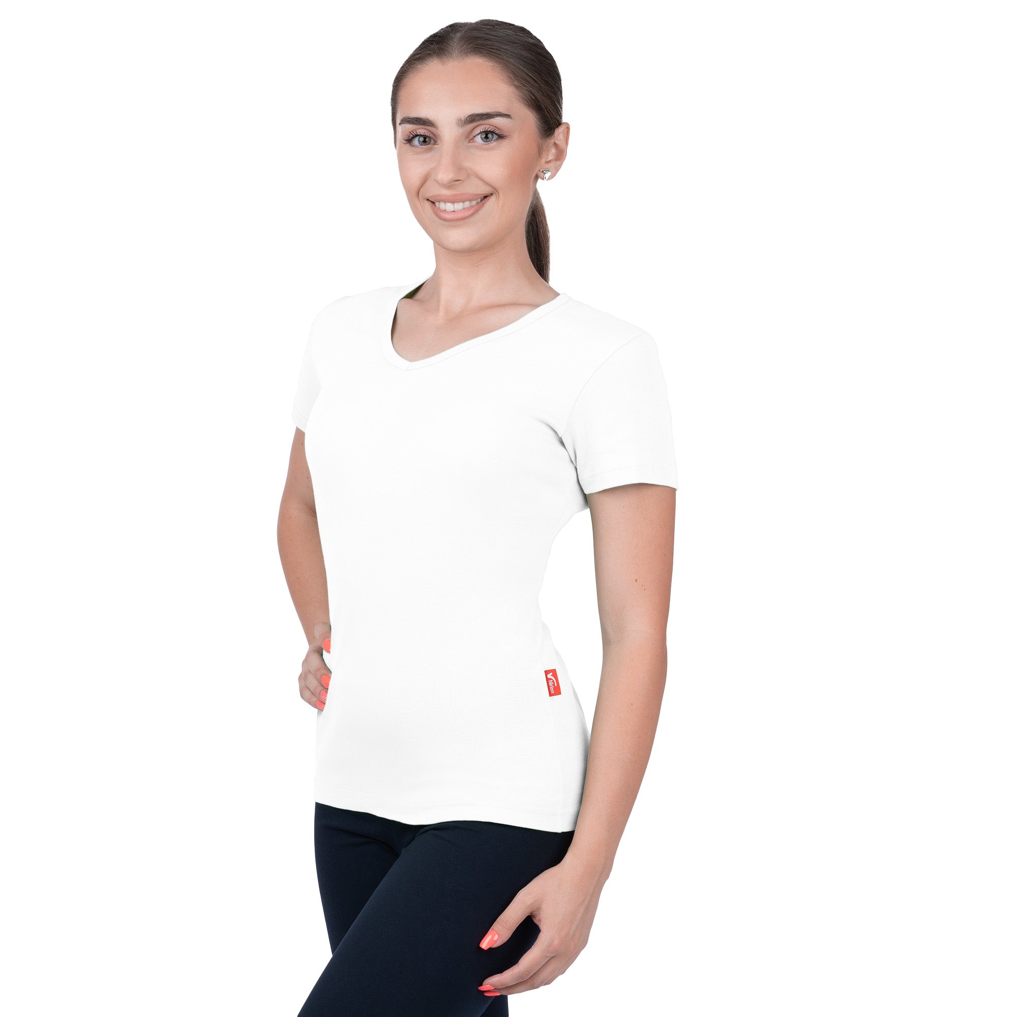 CottoNIR™ Ribbed V-Neck Short Sleeve T-Shirt for Women - Nirlon