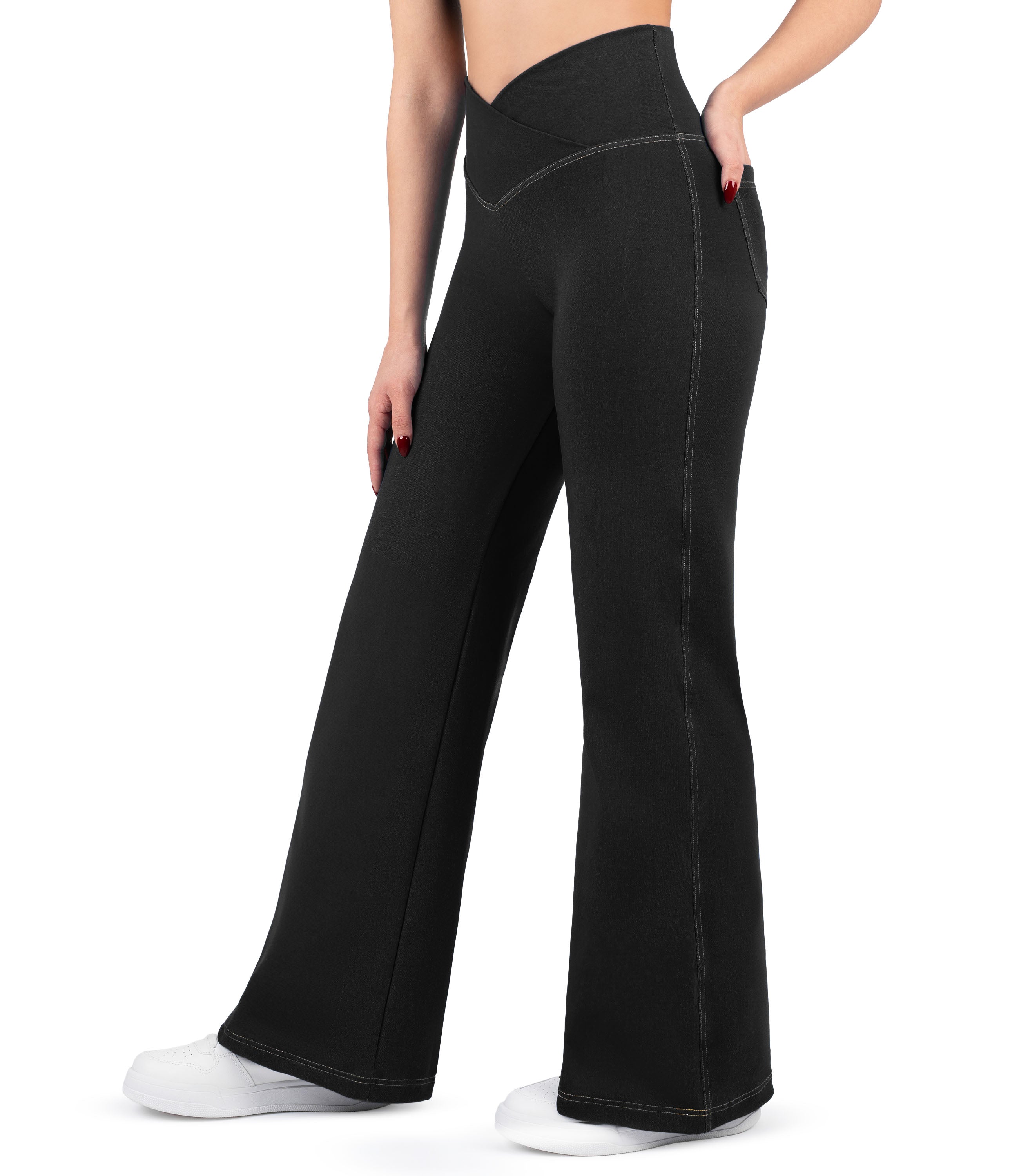NirJEANS™ Crossover Wide Leg Jeggings with Pockets