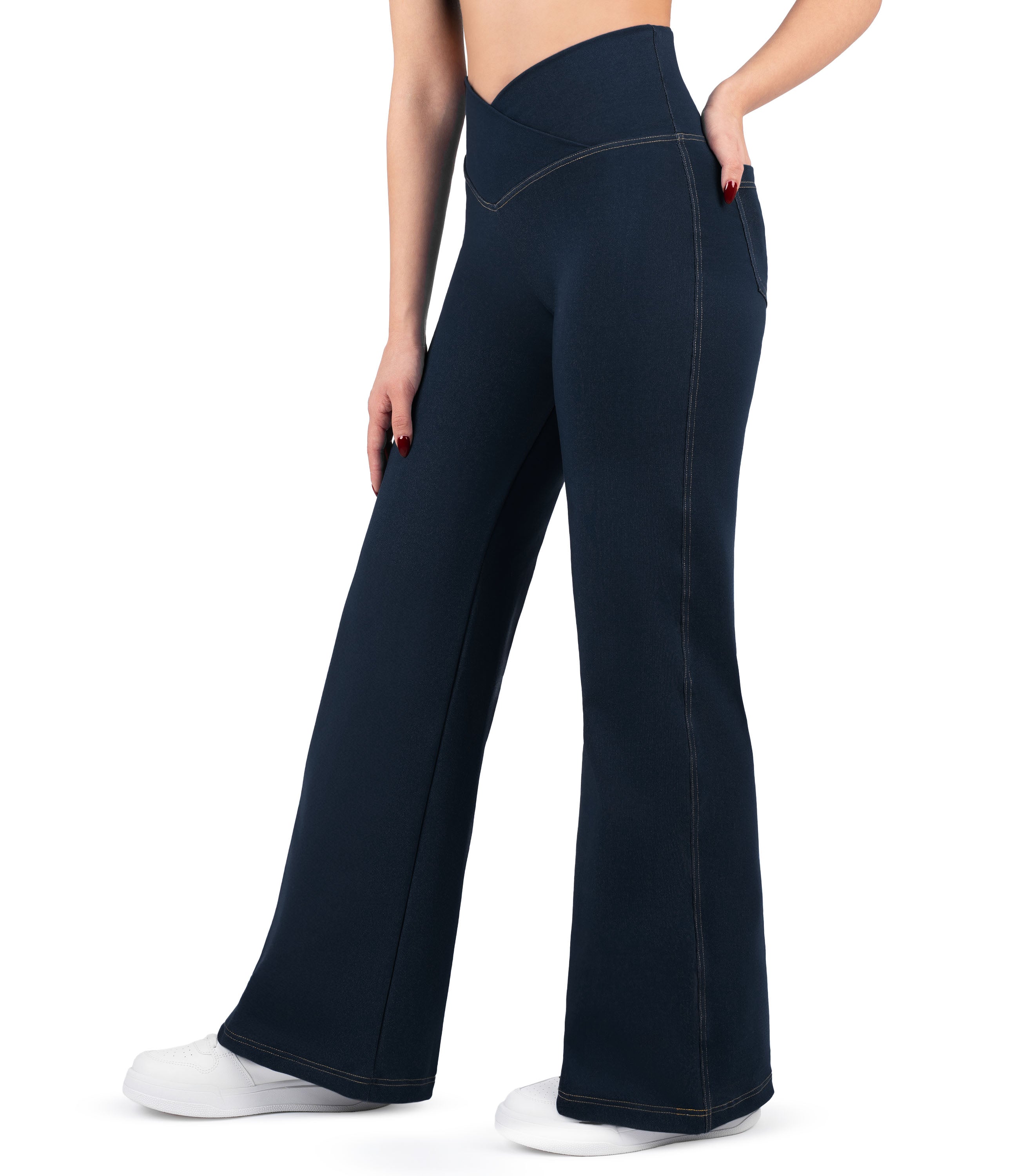 NirJEANS™ Crossover Wide Leg Jeggings with Pockets