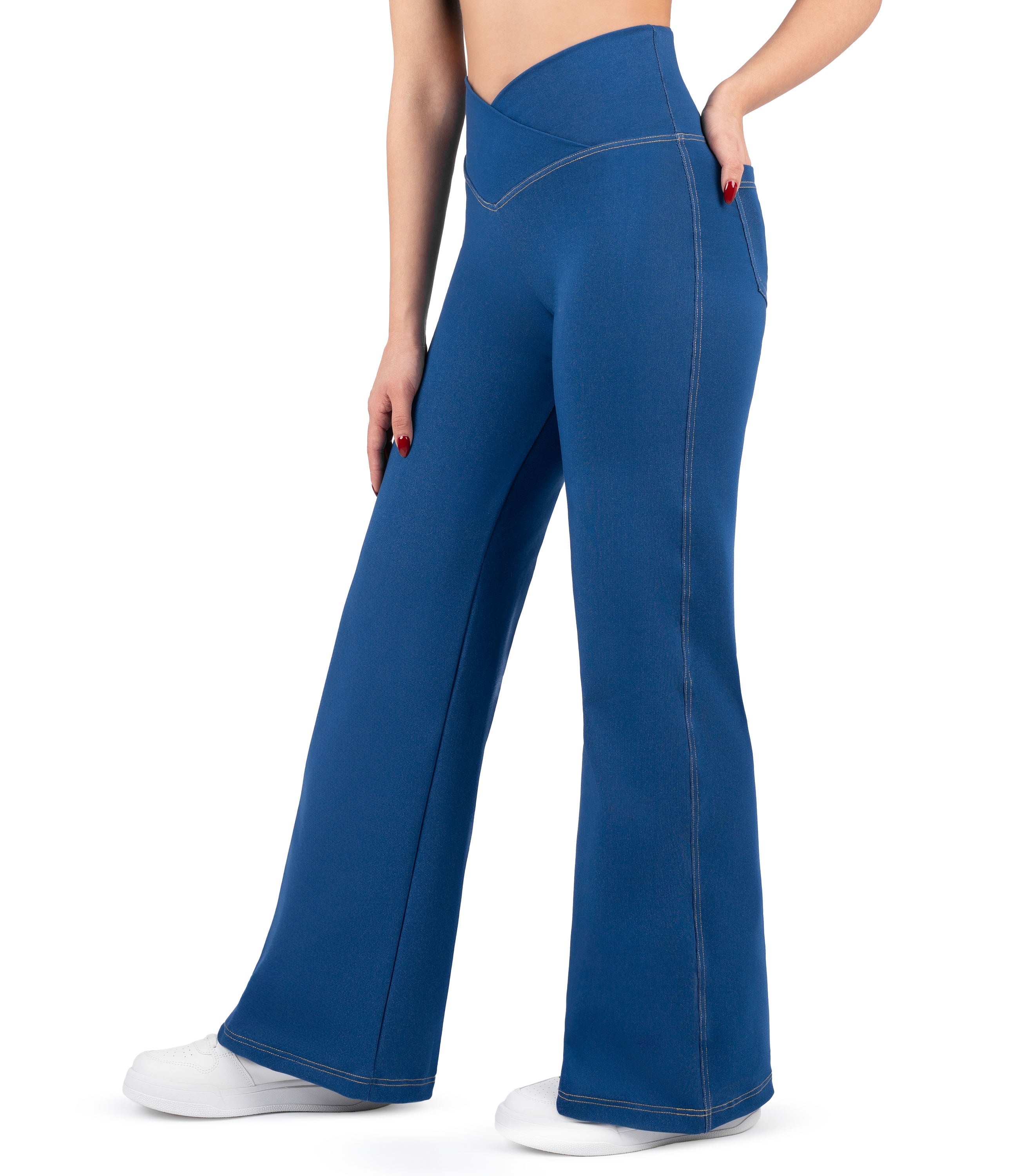 NirJEANS™ Crossover Wide Leg Jeggings with Pockets