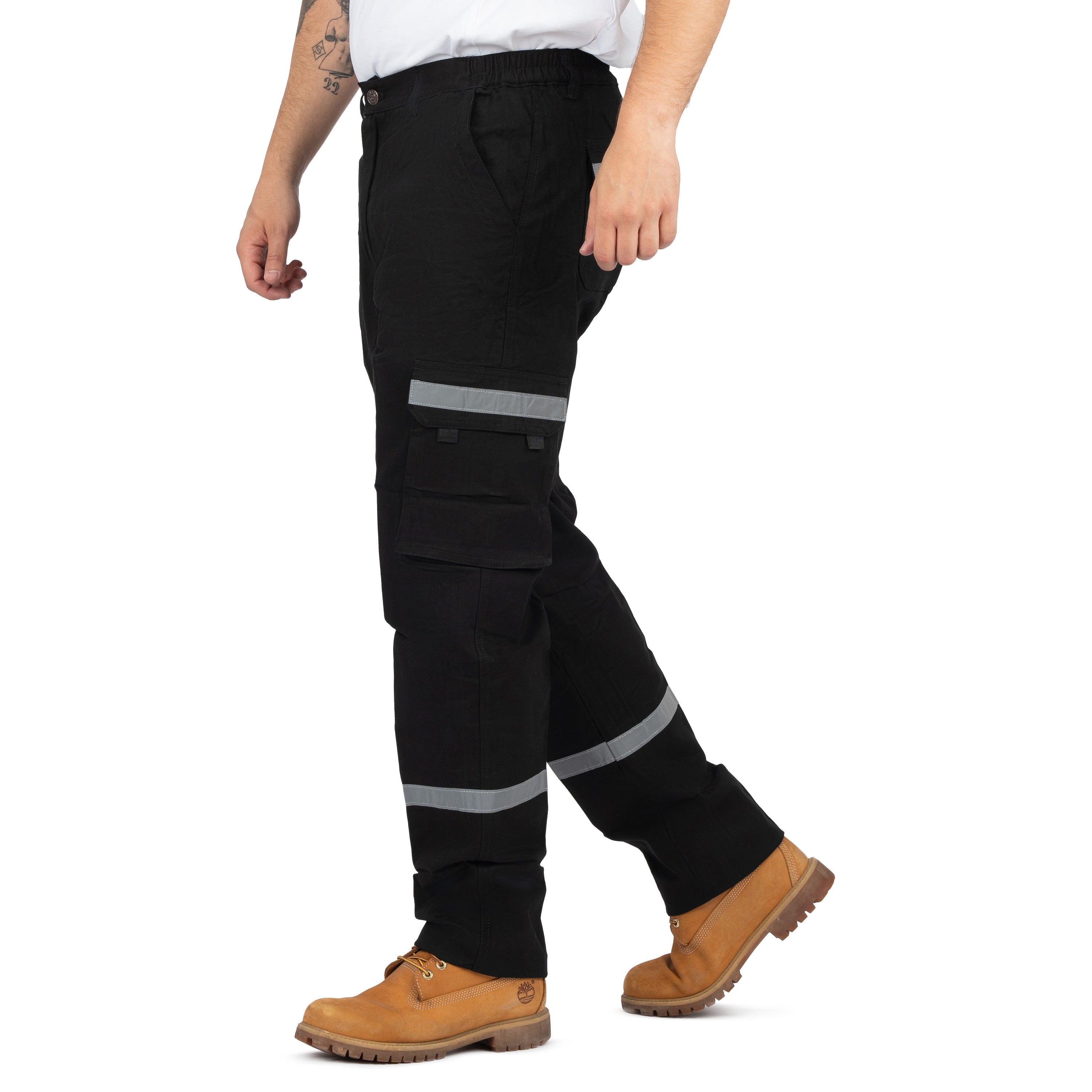Men's 6-Pocket Reflective Cargo Pants with Elastic Back - Nirlon