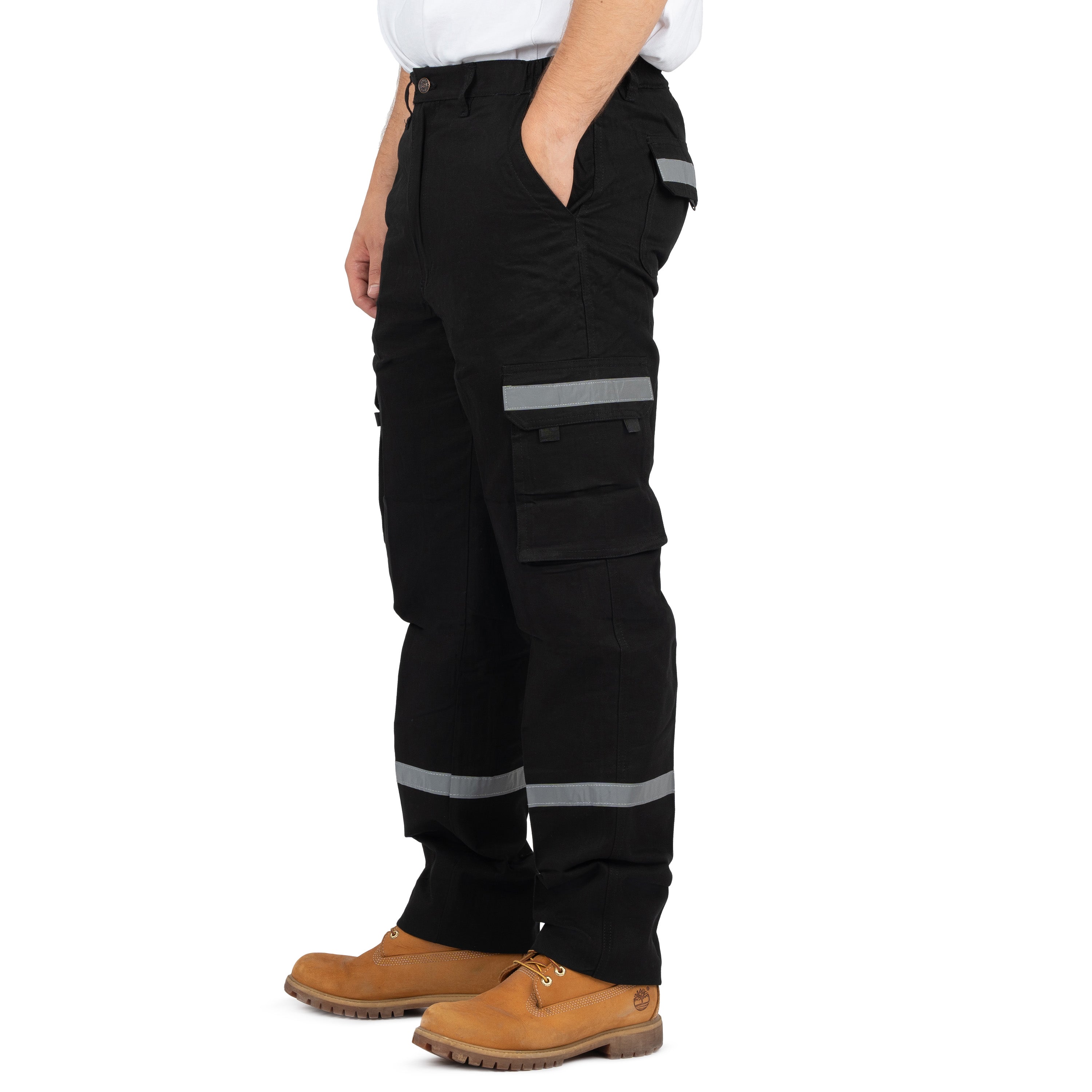 Men's 6-Pocket Reflective Cargo Pants with Elastic Back - Nirlon