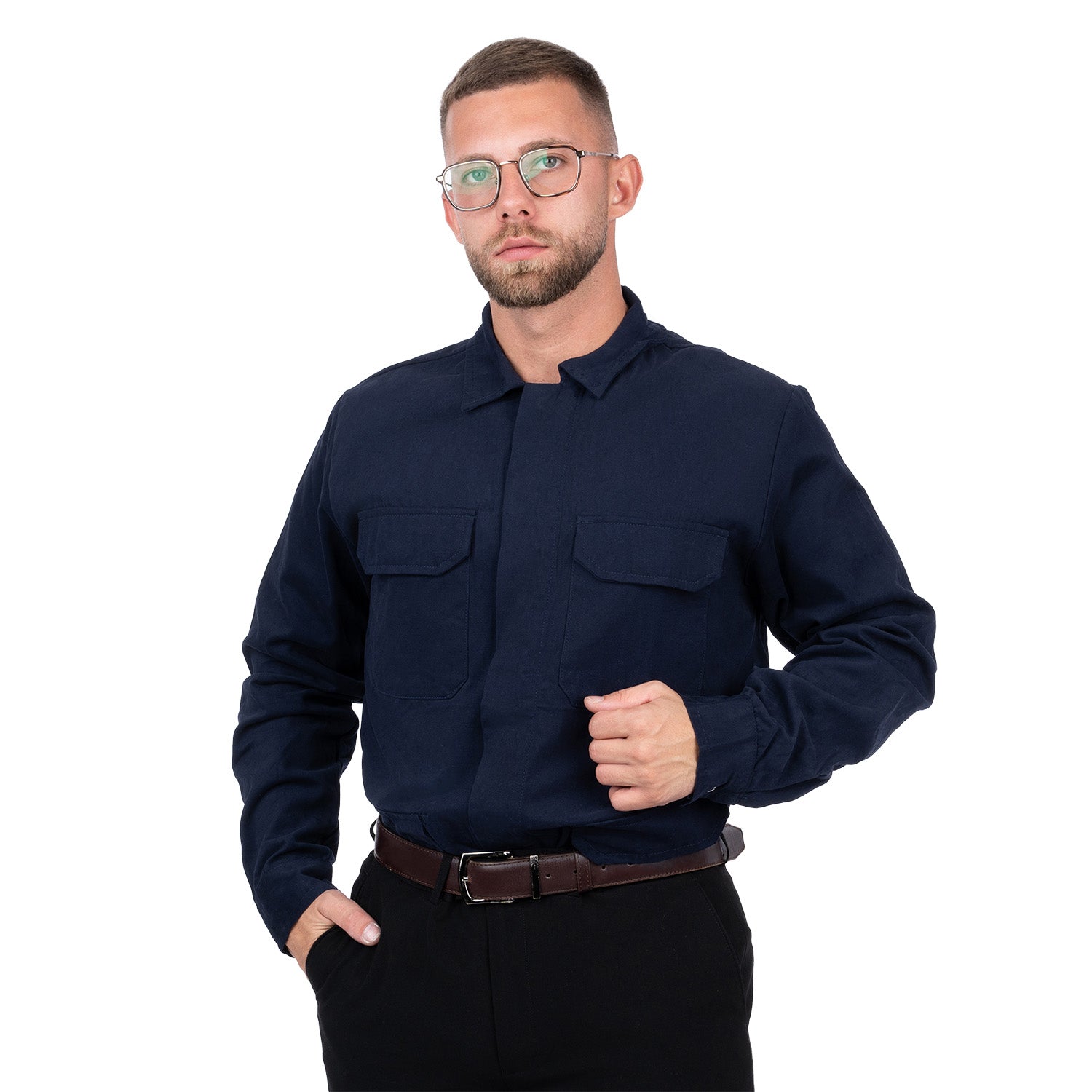 Long Sleeve Welding Work Shirt with 4 Pockets for Men - Nirlon