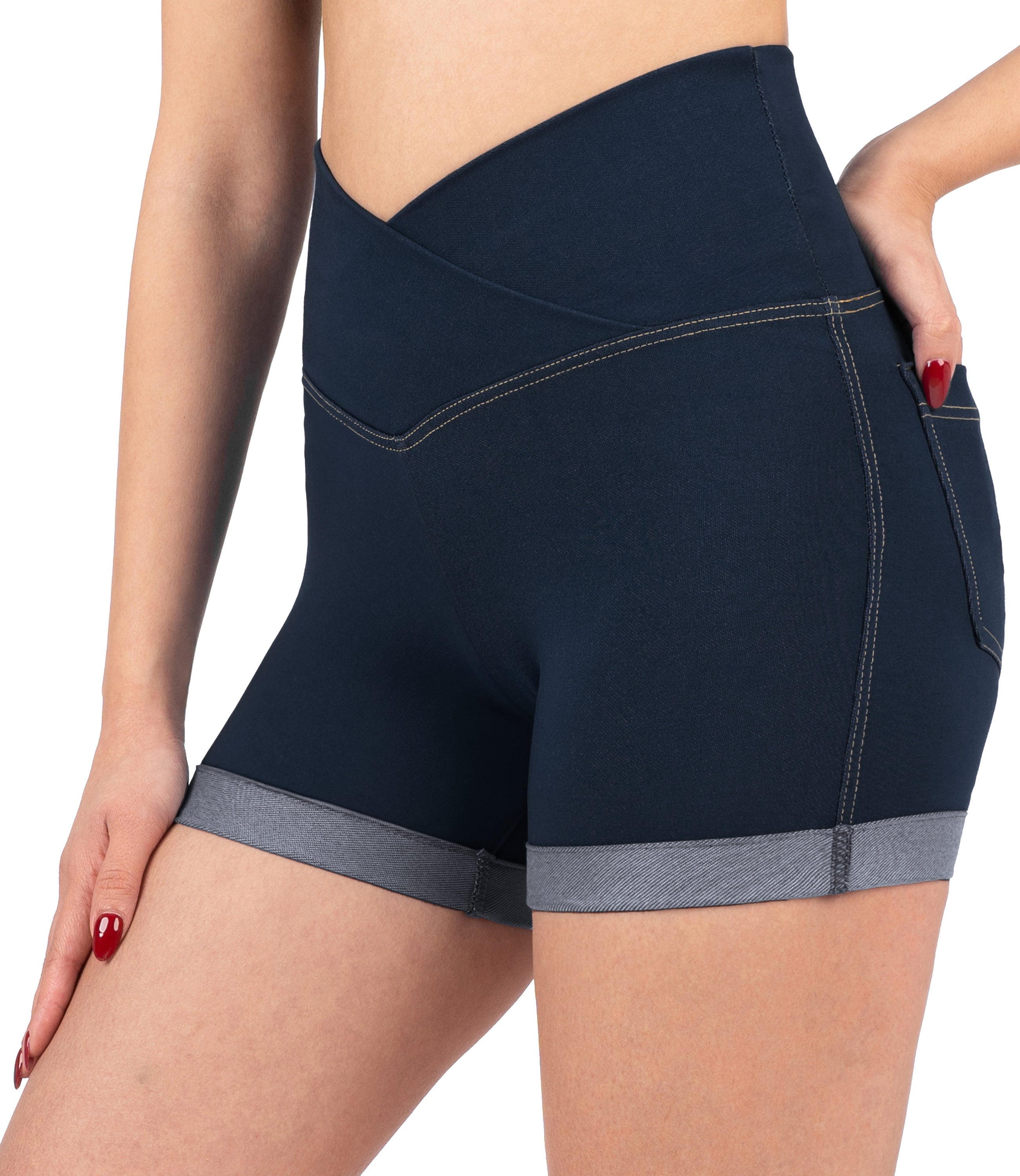 NirJEANS™ Crossover High Waist Short Jeggings with Pockets
