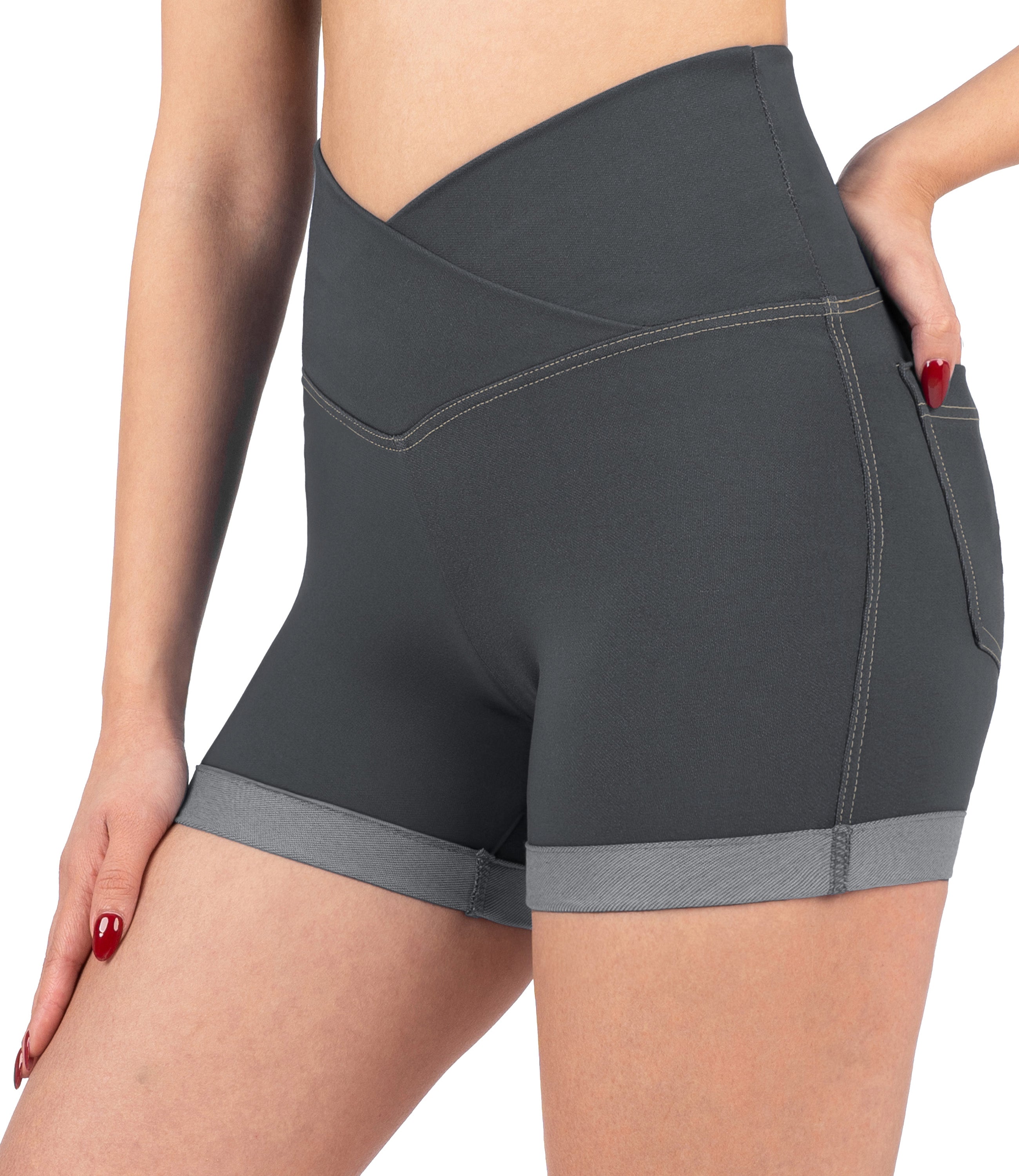 NirJEANS™ Crossover High Waist Short Jeggings with Pockets