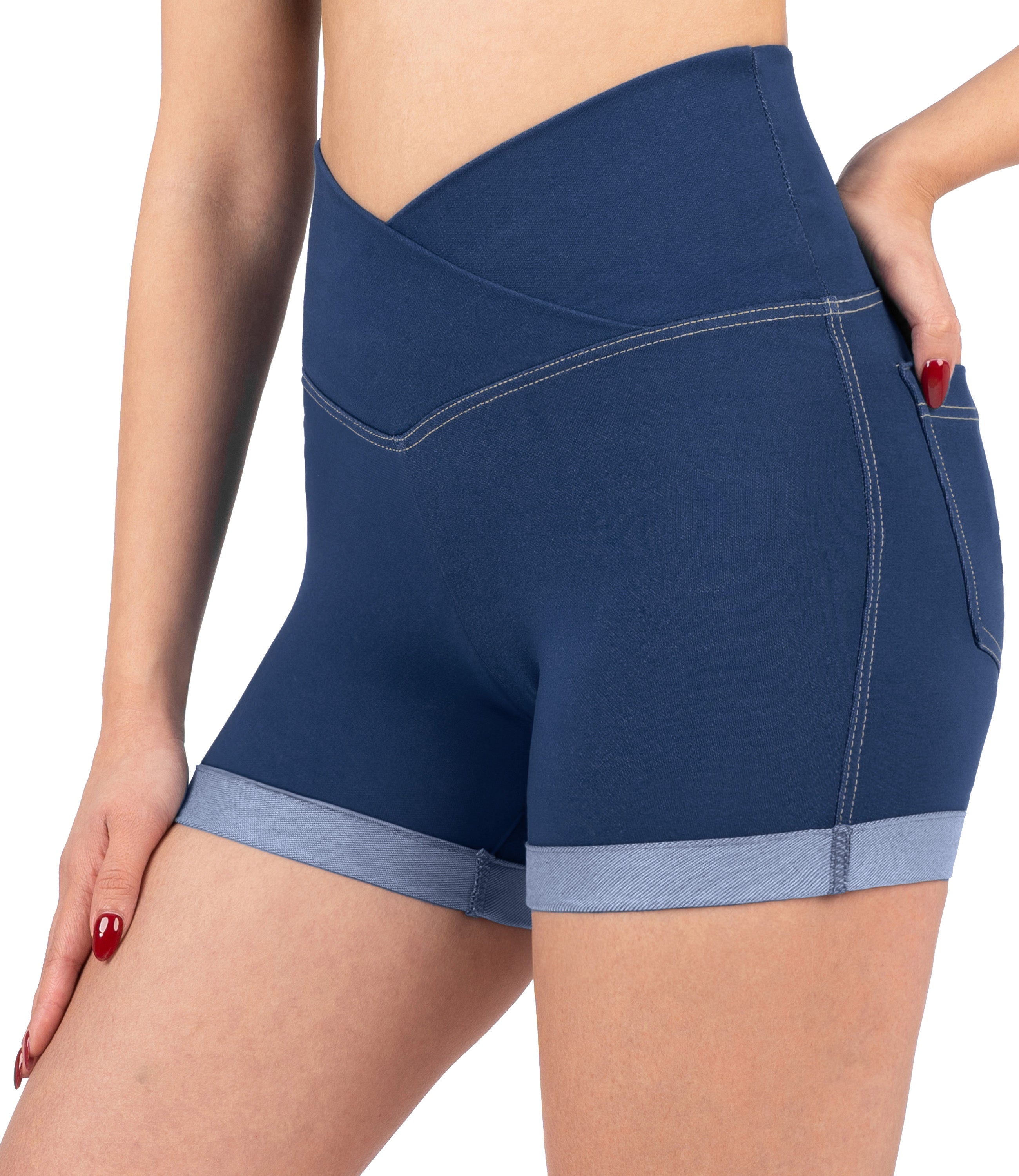NirJEANS™ Crossover High Waist Short Jeggings with Pockets
