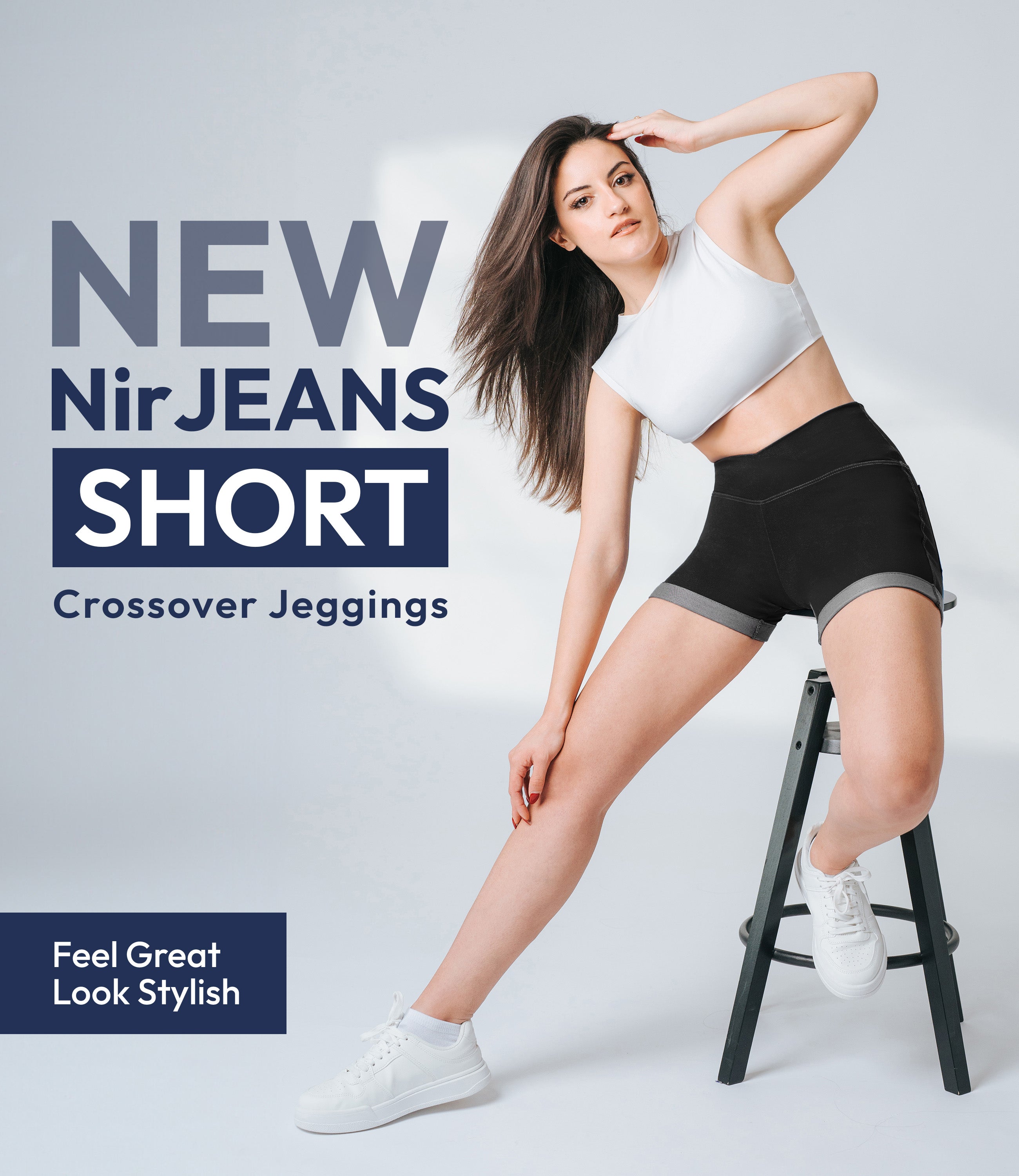 NirJEANS™ Crossover High Waist Short Jeggings with Pockets