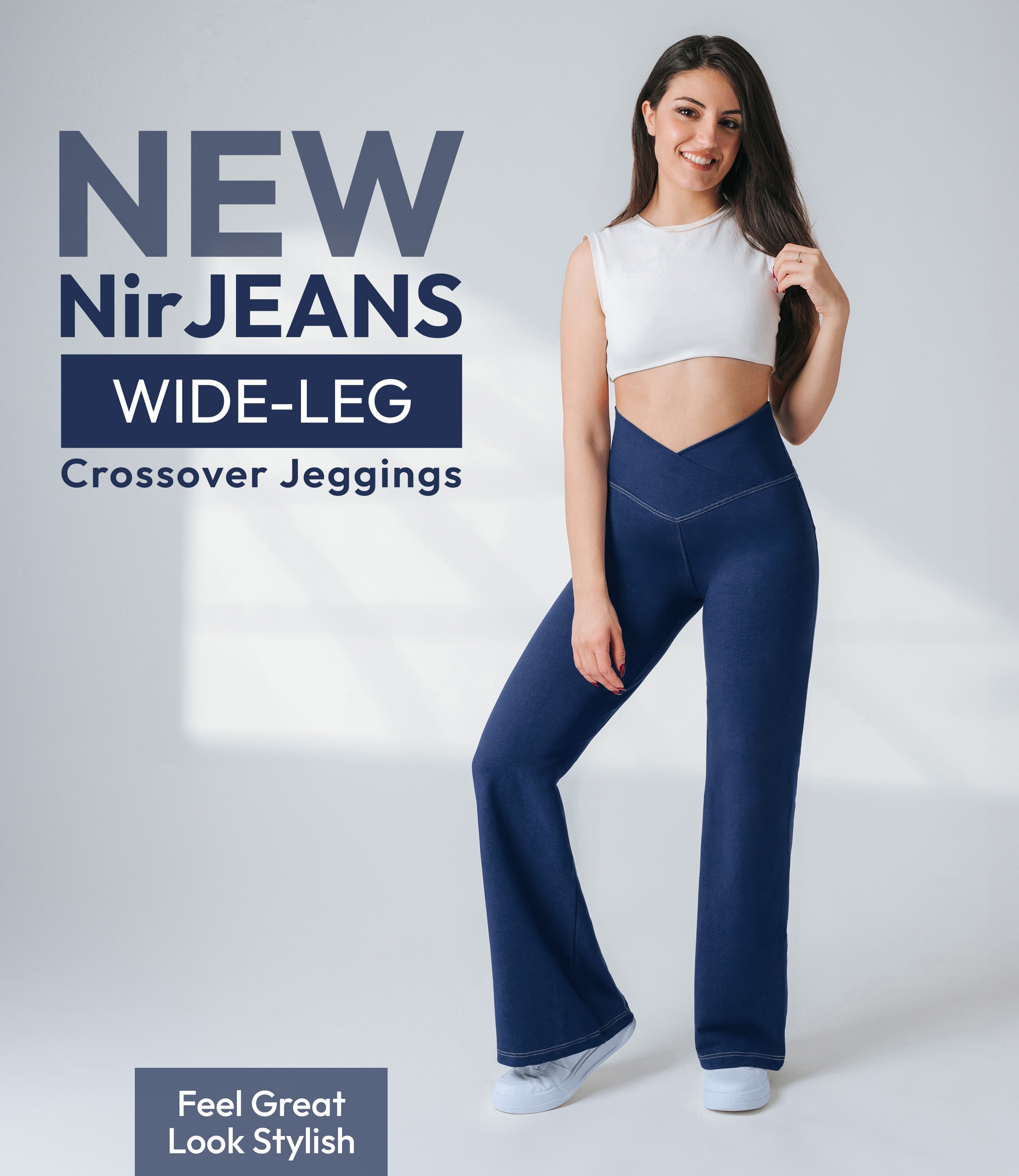 NirJEANS™ Crossover Wide Leg Jeggings with Pockets