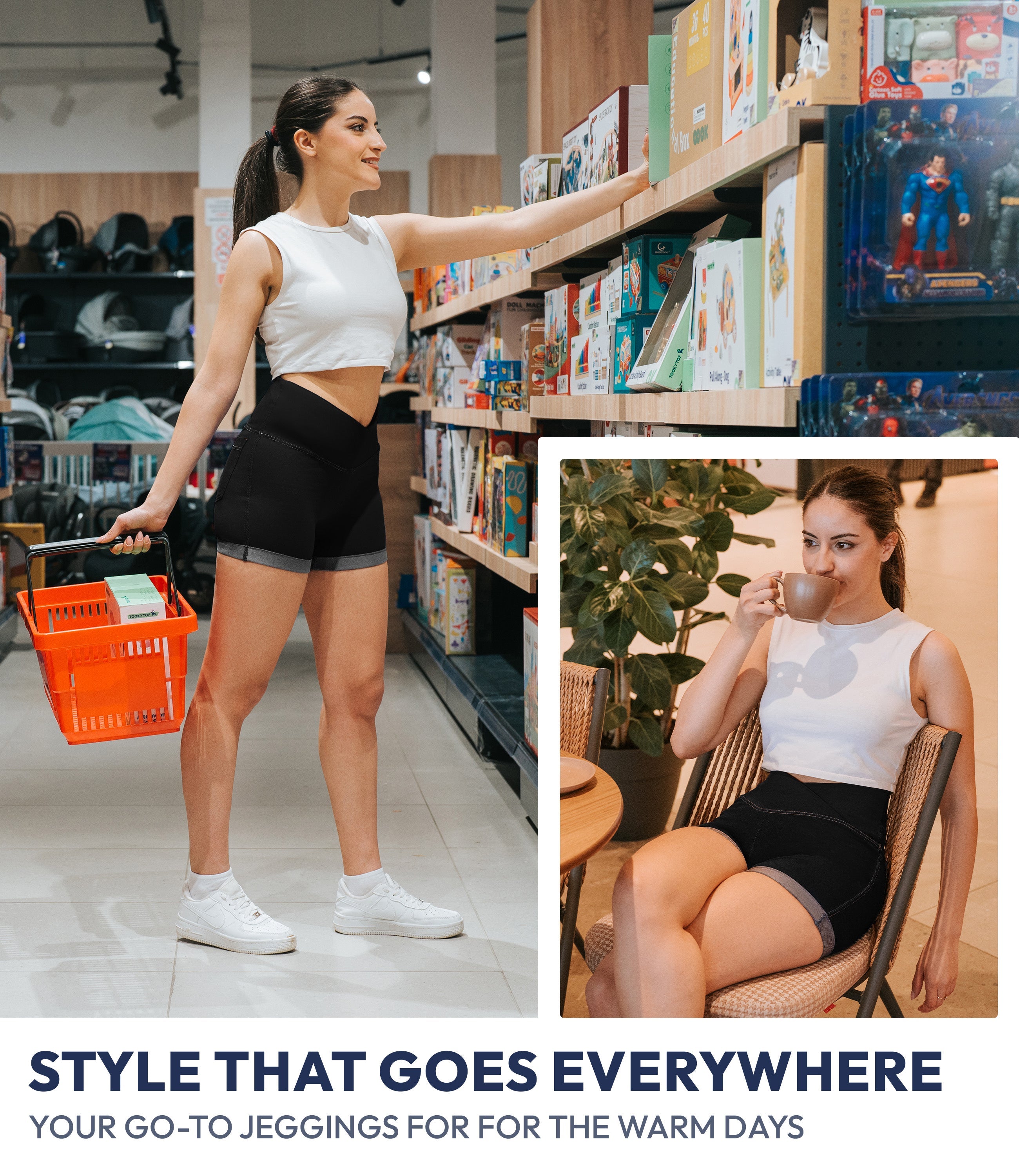 NirJEANS™ Crossover High Waist Short Jeggings with Pockets