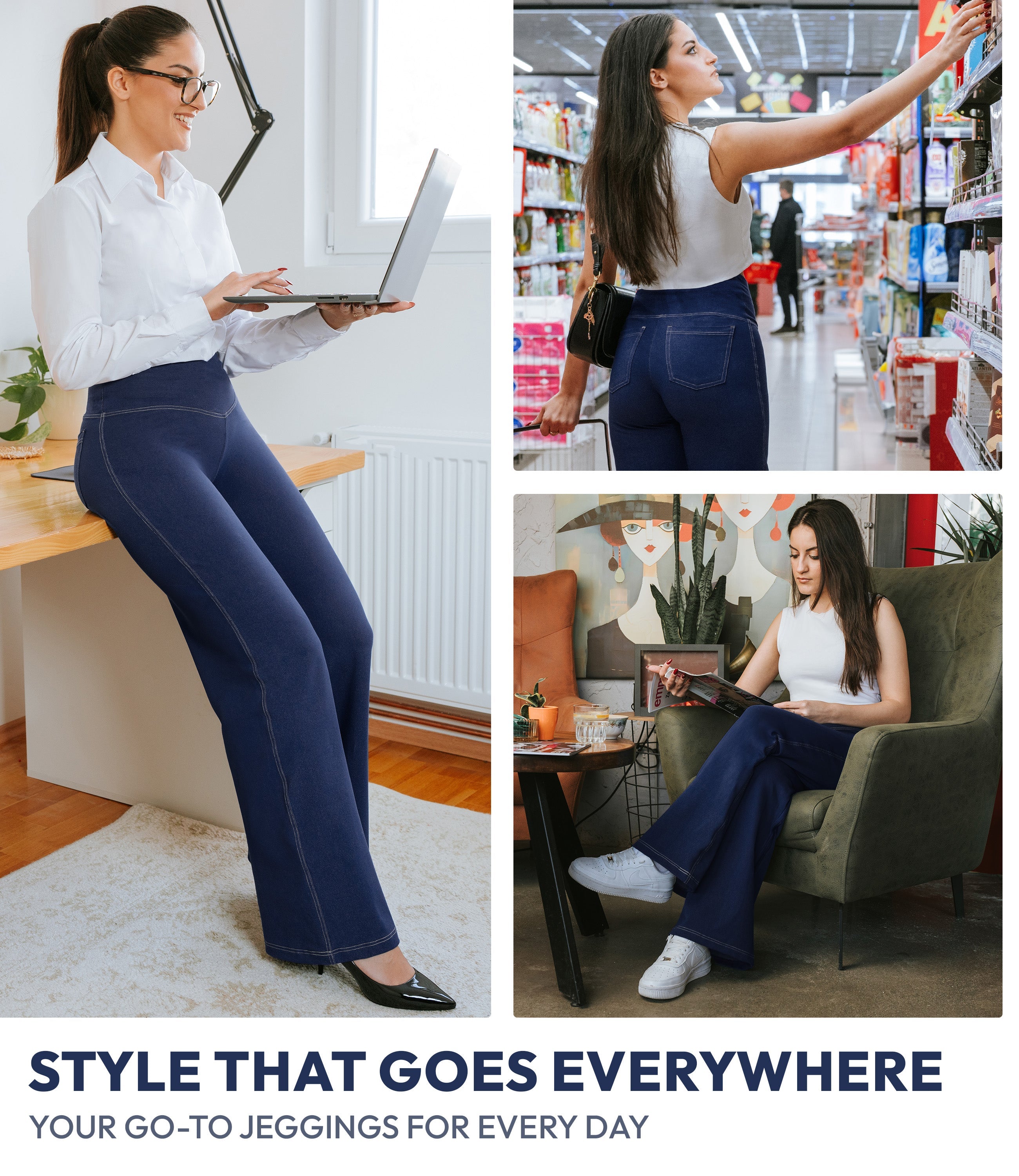 NirJEANS™ Crossover Wide Leg Jeggings with Pockets