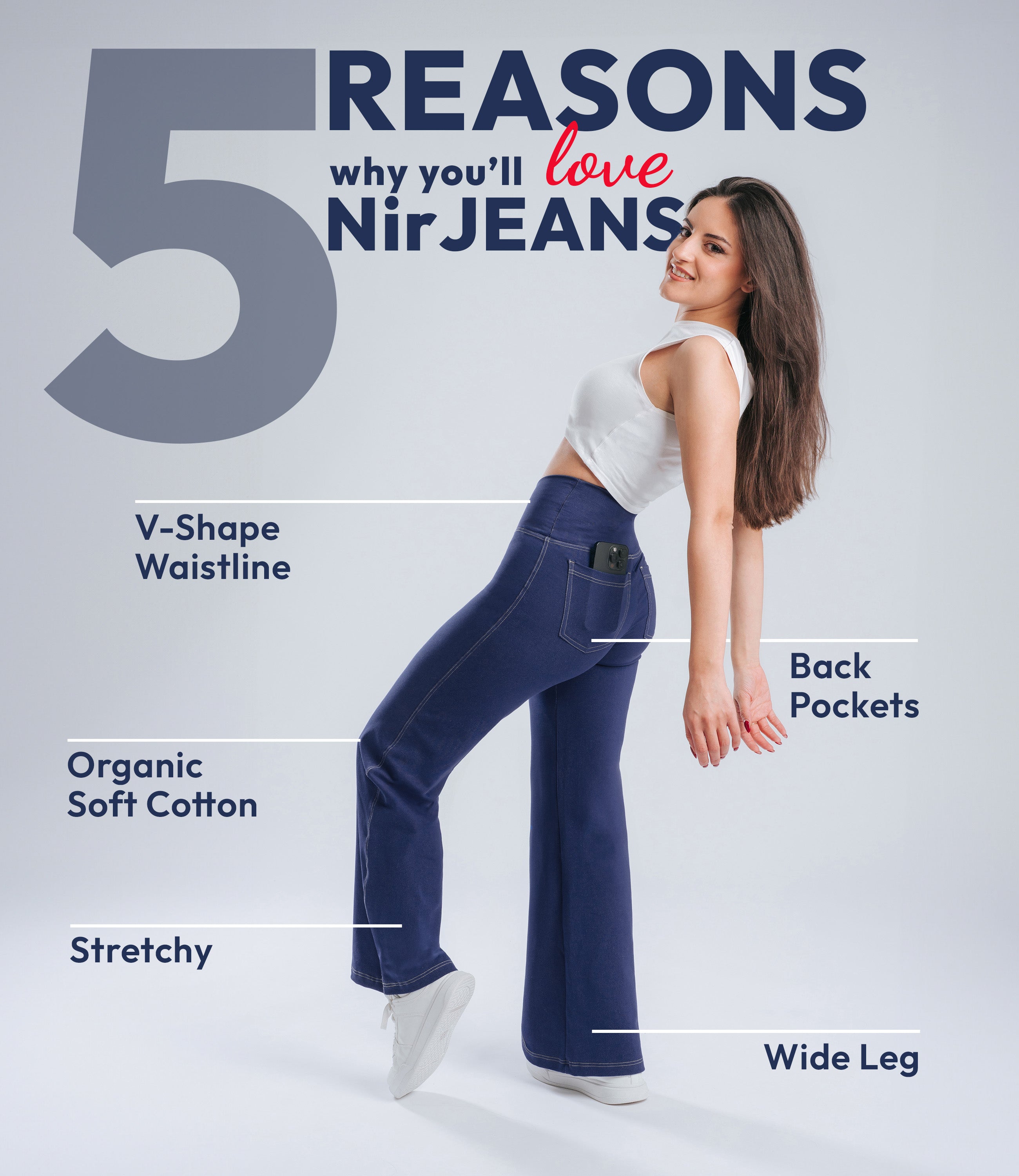NirJEANS™ Crossover Wide Leg Jeggings with Pockets