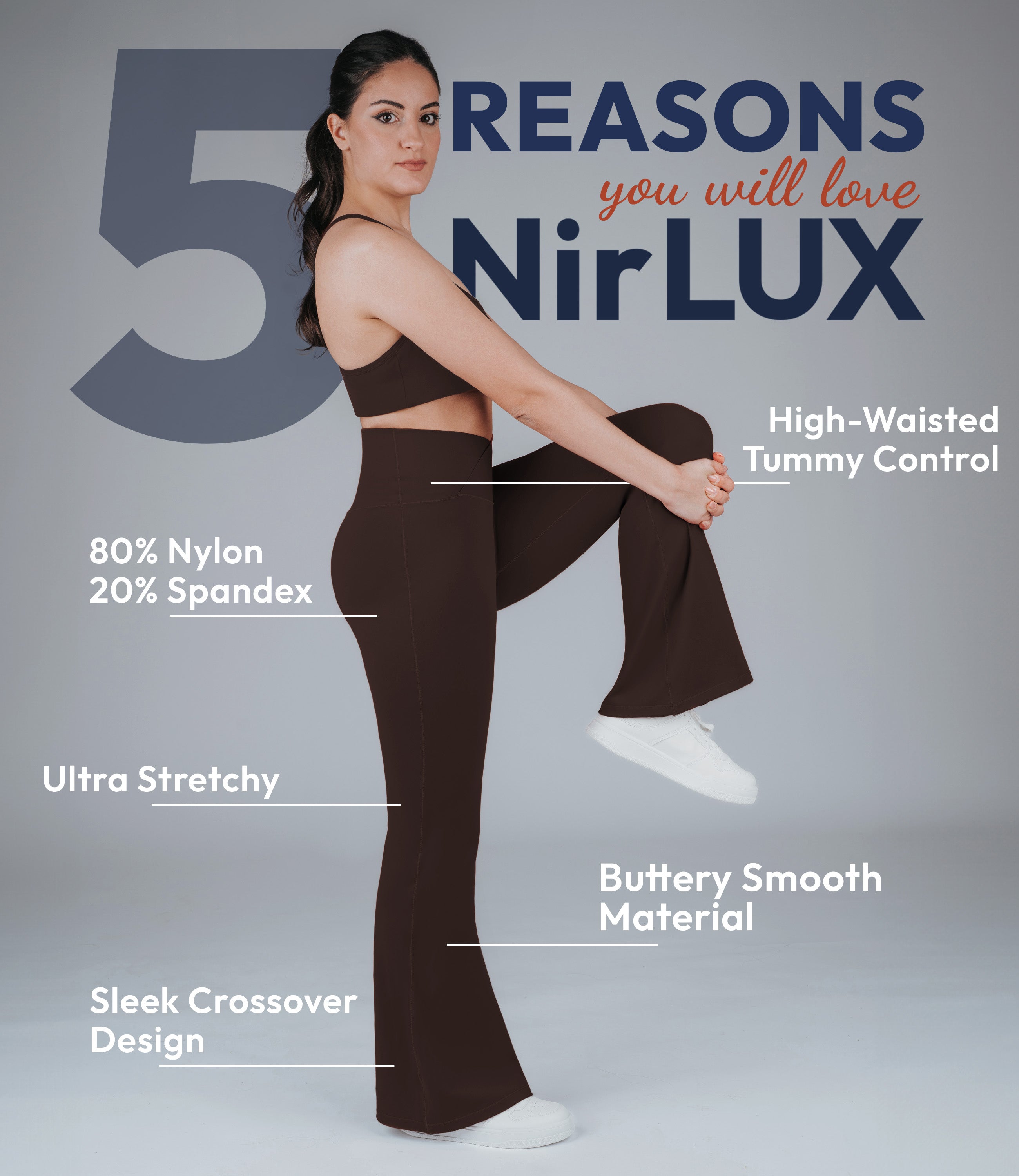 NirLUX™ Crossover High Waist Flare Leggings 28" Inseam