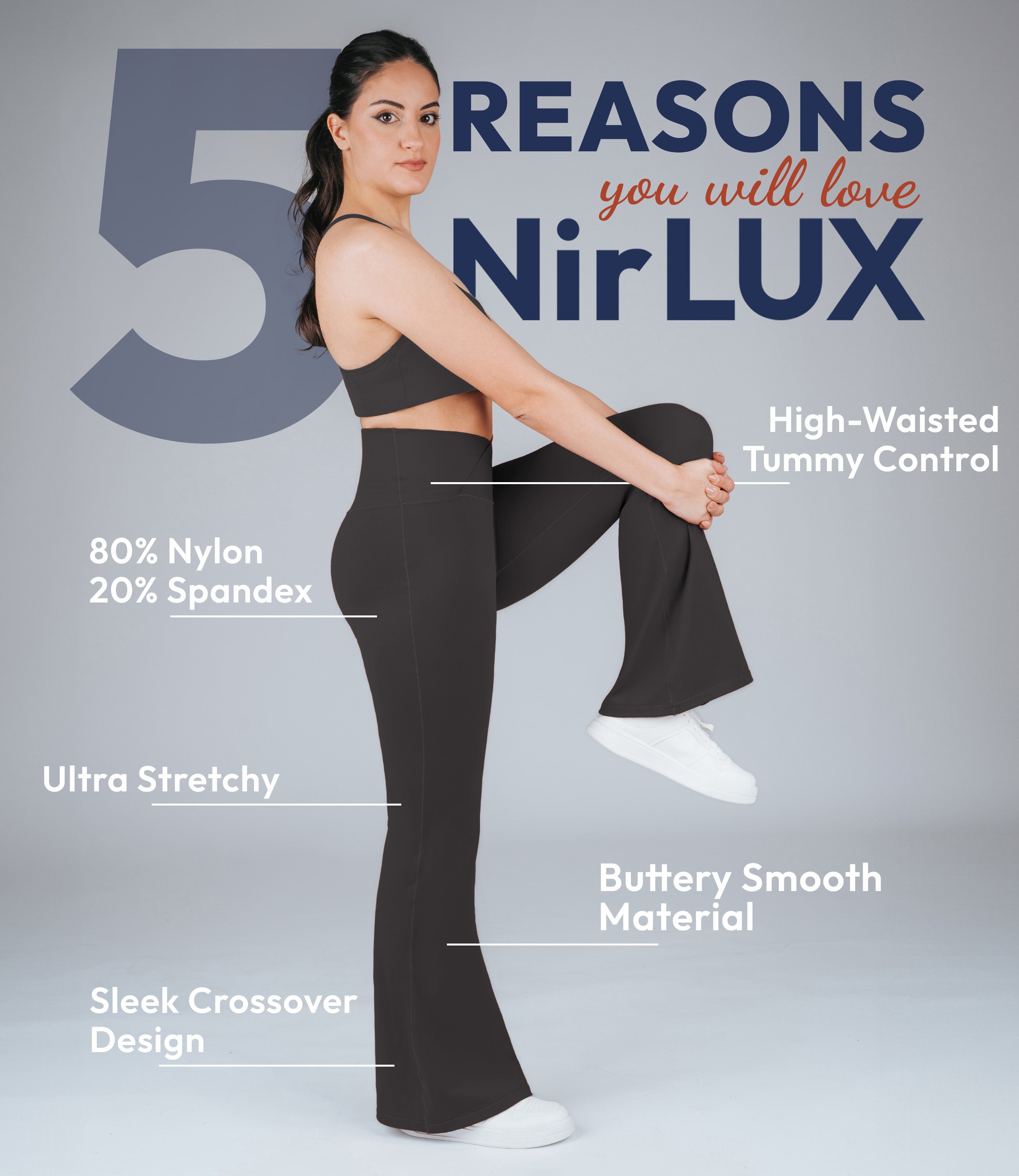 NirLUX™ Crossover High Waist Flare Leggings 32" Inseam