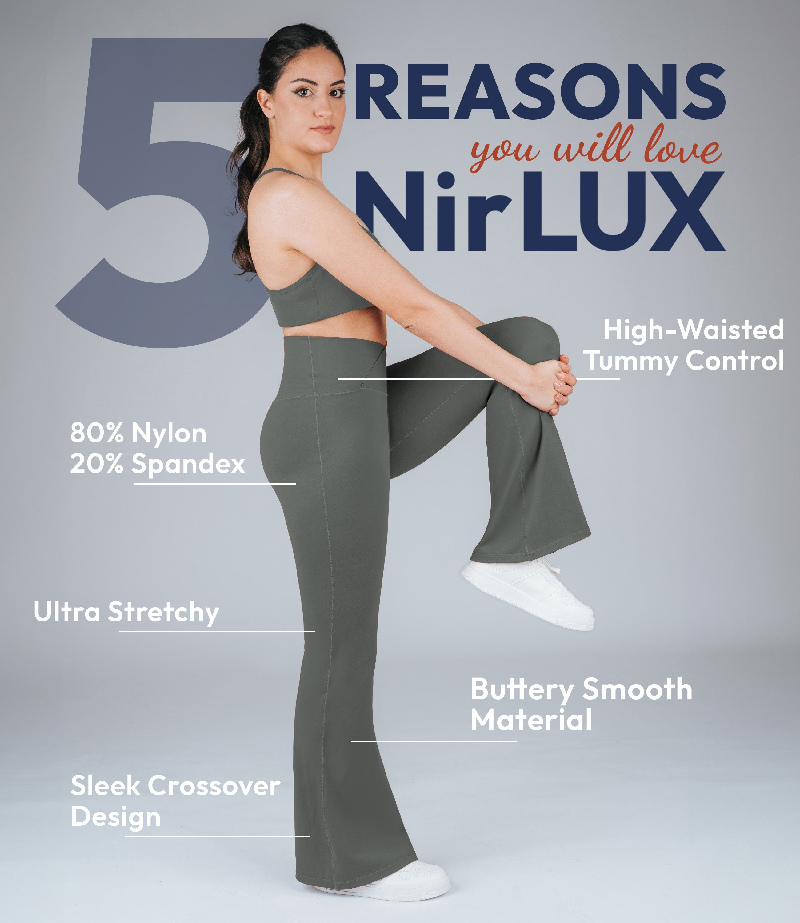 NirLUX™ Crossover High Waist Flare Leggings 32" Inseam