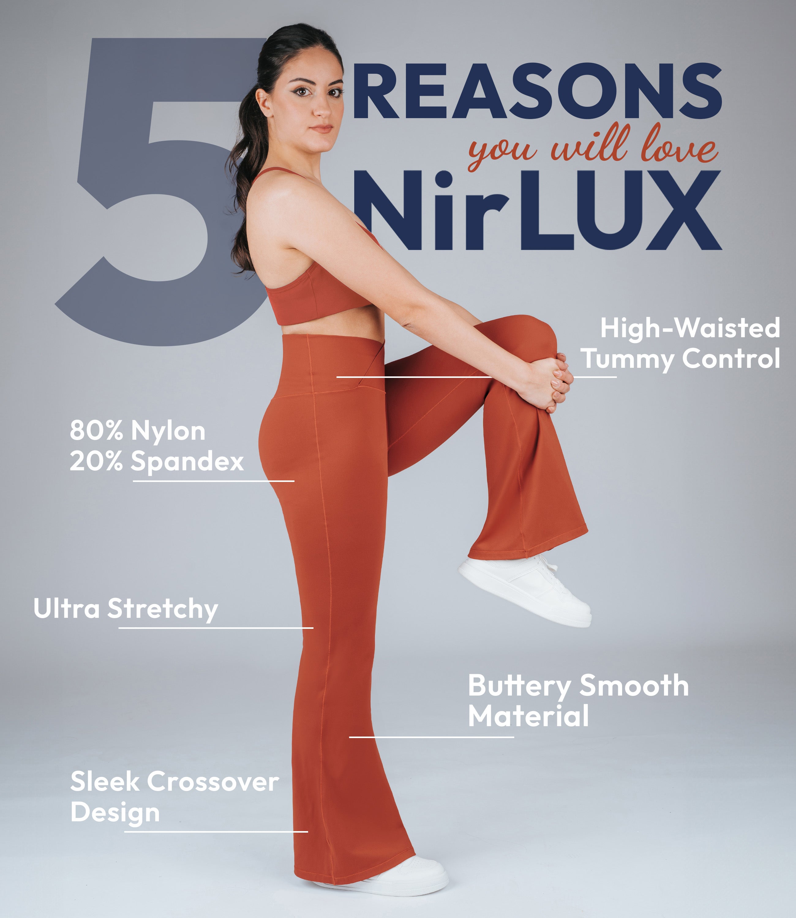 NirLUX™ Crossover High Waist Flare Leggings 28" Inseam