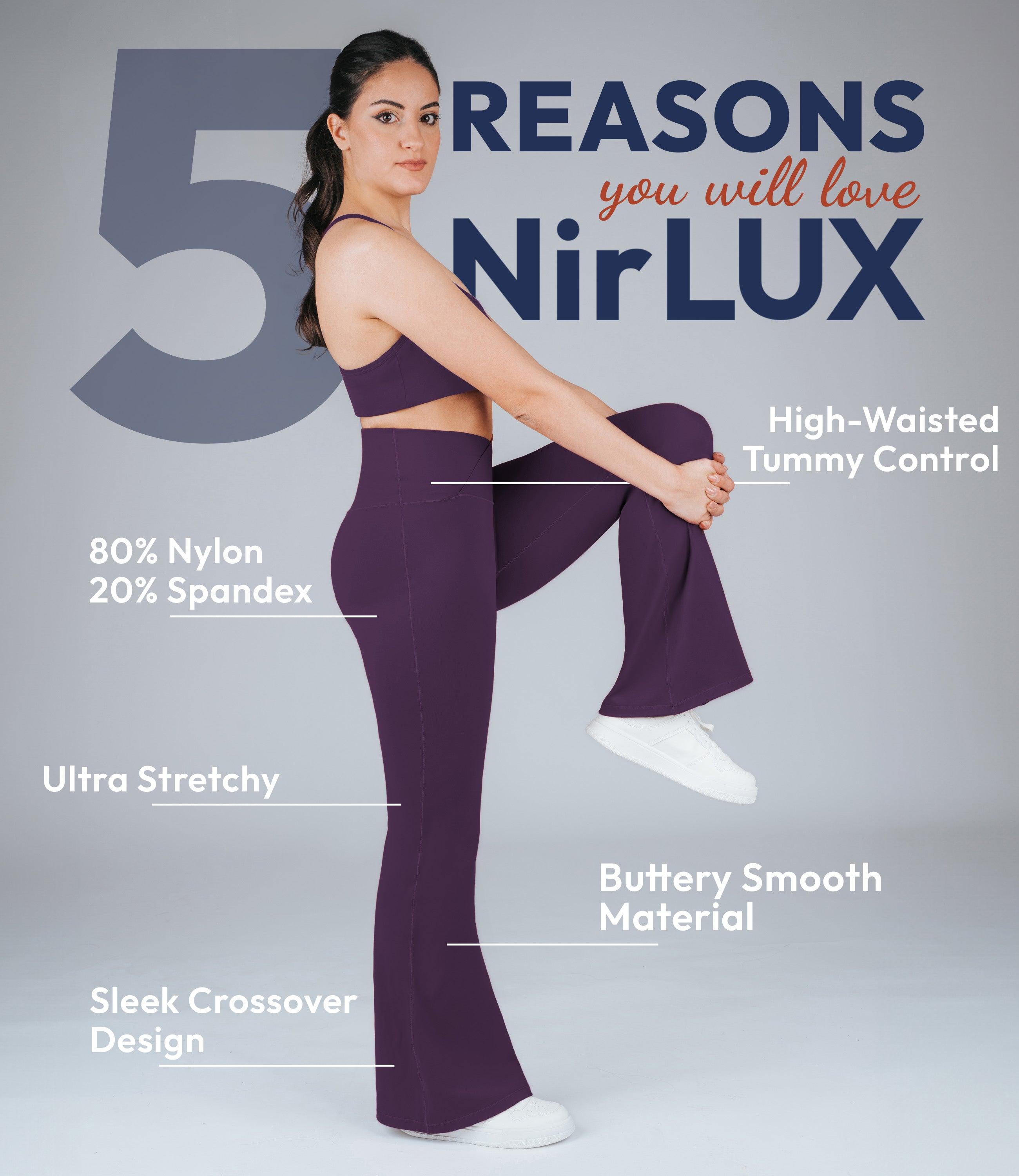 NirLUX™ Crossover High Waist Flare Leggings 30" Inseam