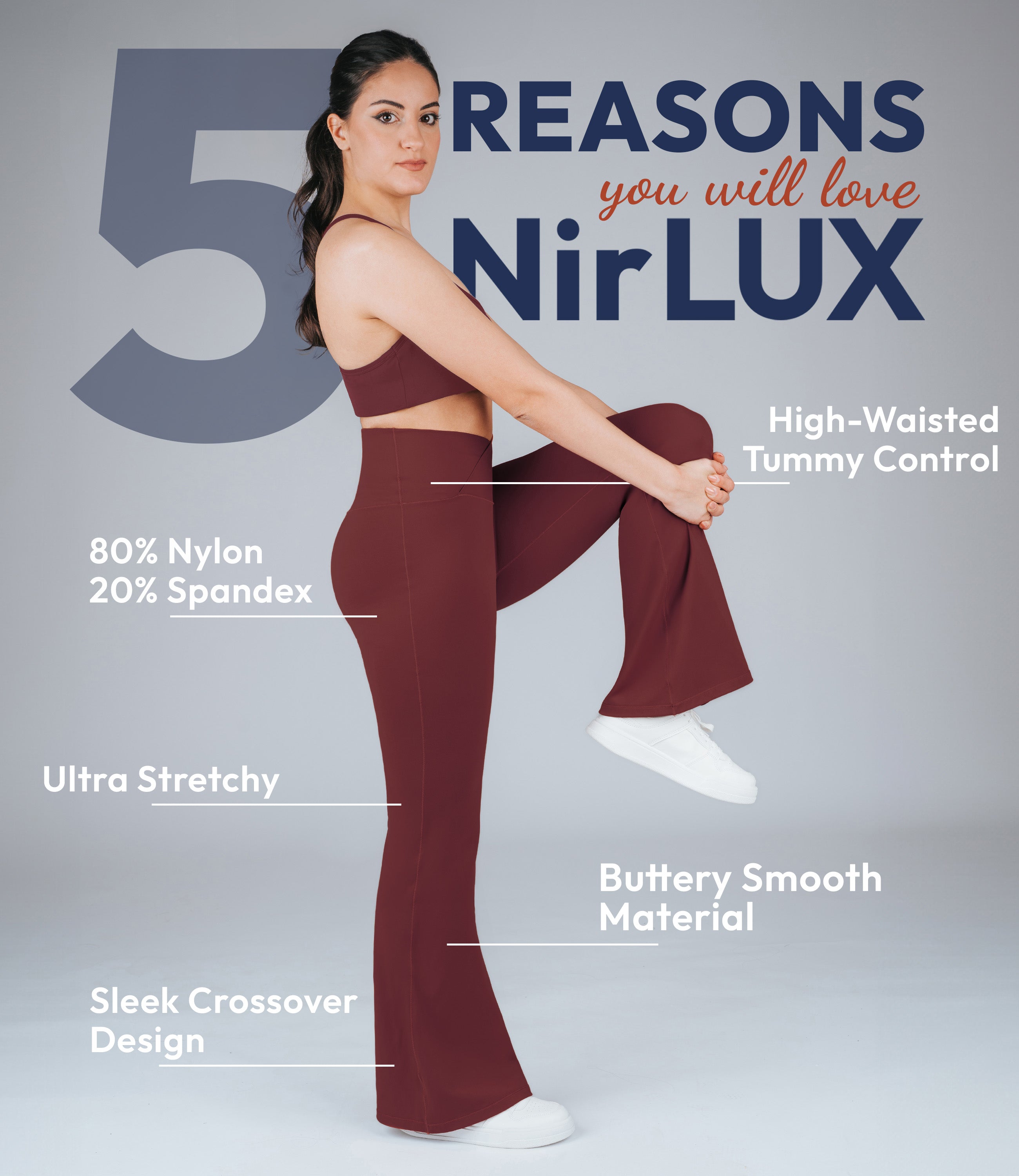NirLUX™ Crossover High Waist Flare Leggings 32" Inseam