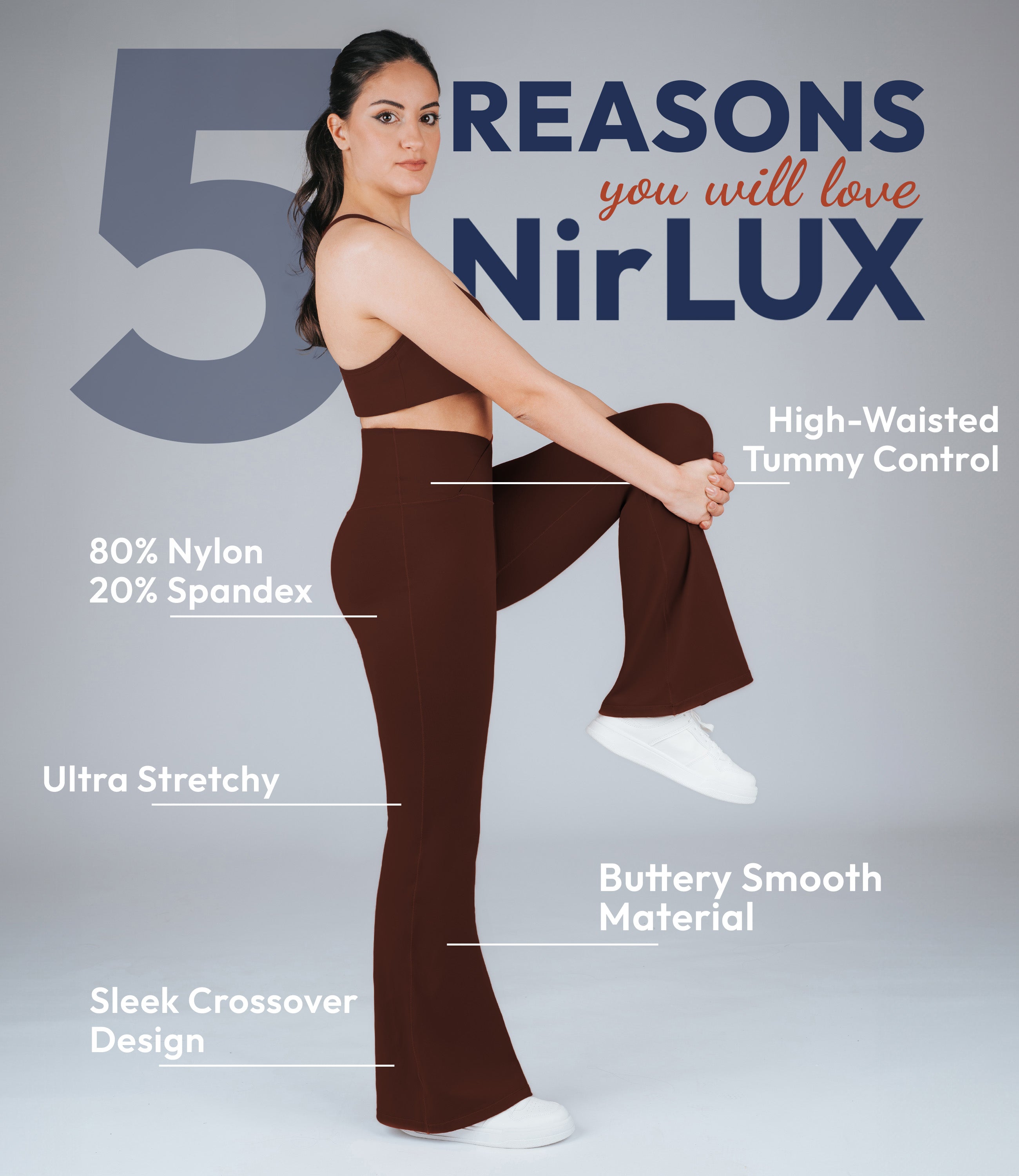 NirLUX™ Crossover High Waist Flare Leggings 28" Inseam
