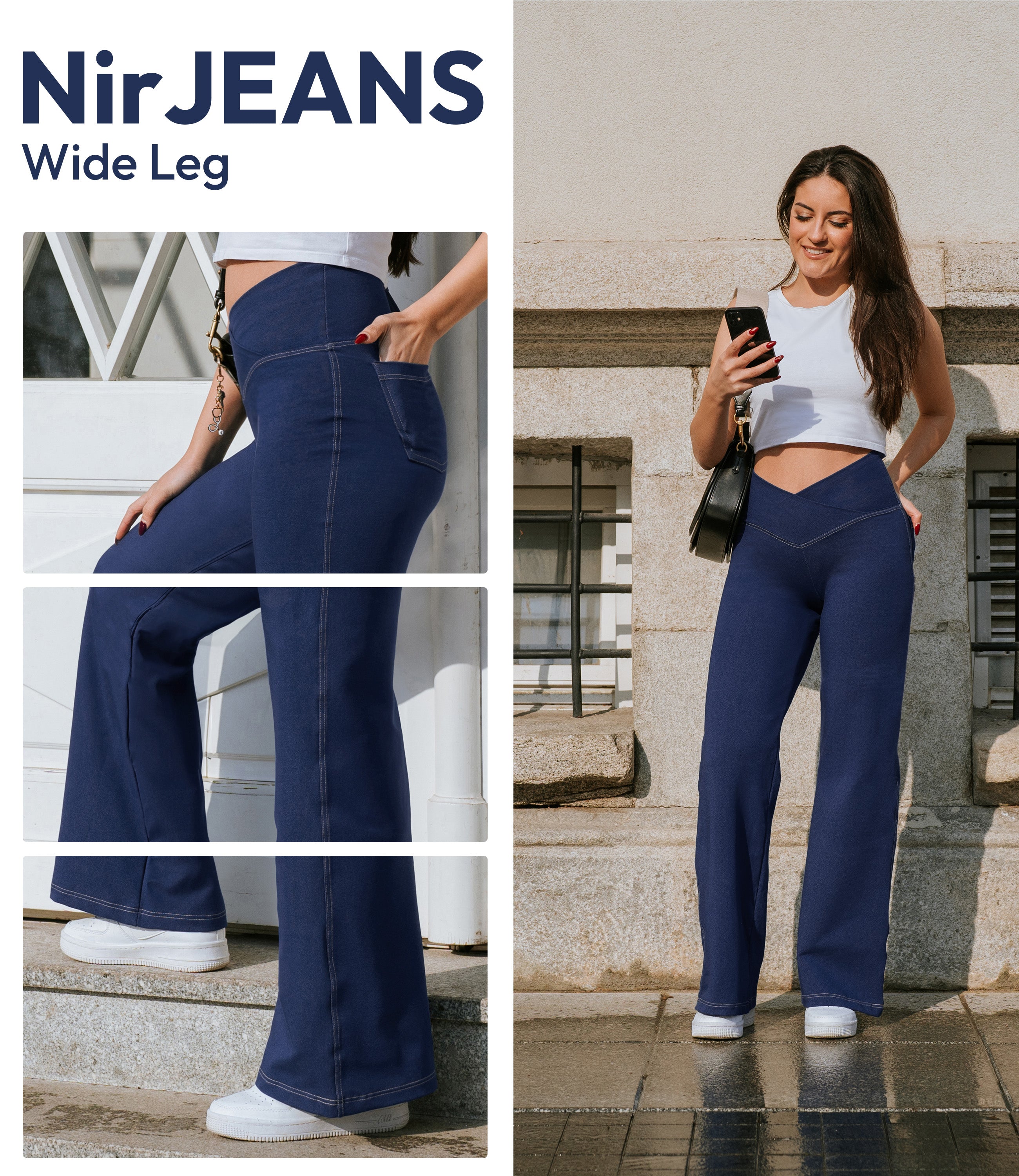 NirJEANS™ Crossover Wide Leg Jeggings with Pockets