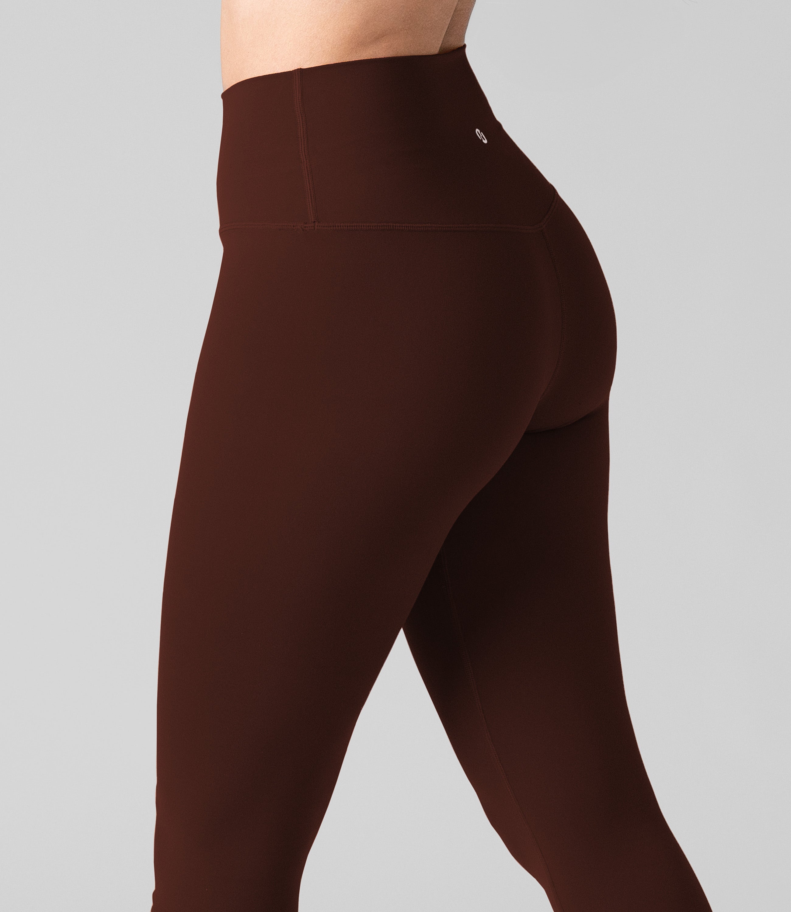 Back view of NirLUX high waist leggings for women in rum raisin, showing tummy control fit