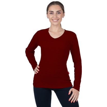 CottoNIR™ Ribbed V-Neck Long Sleeve T-Shirt for Women - Nirlon
