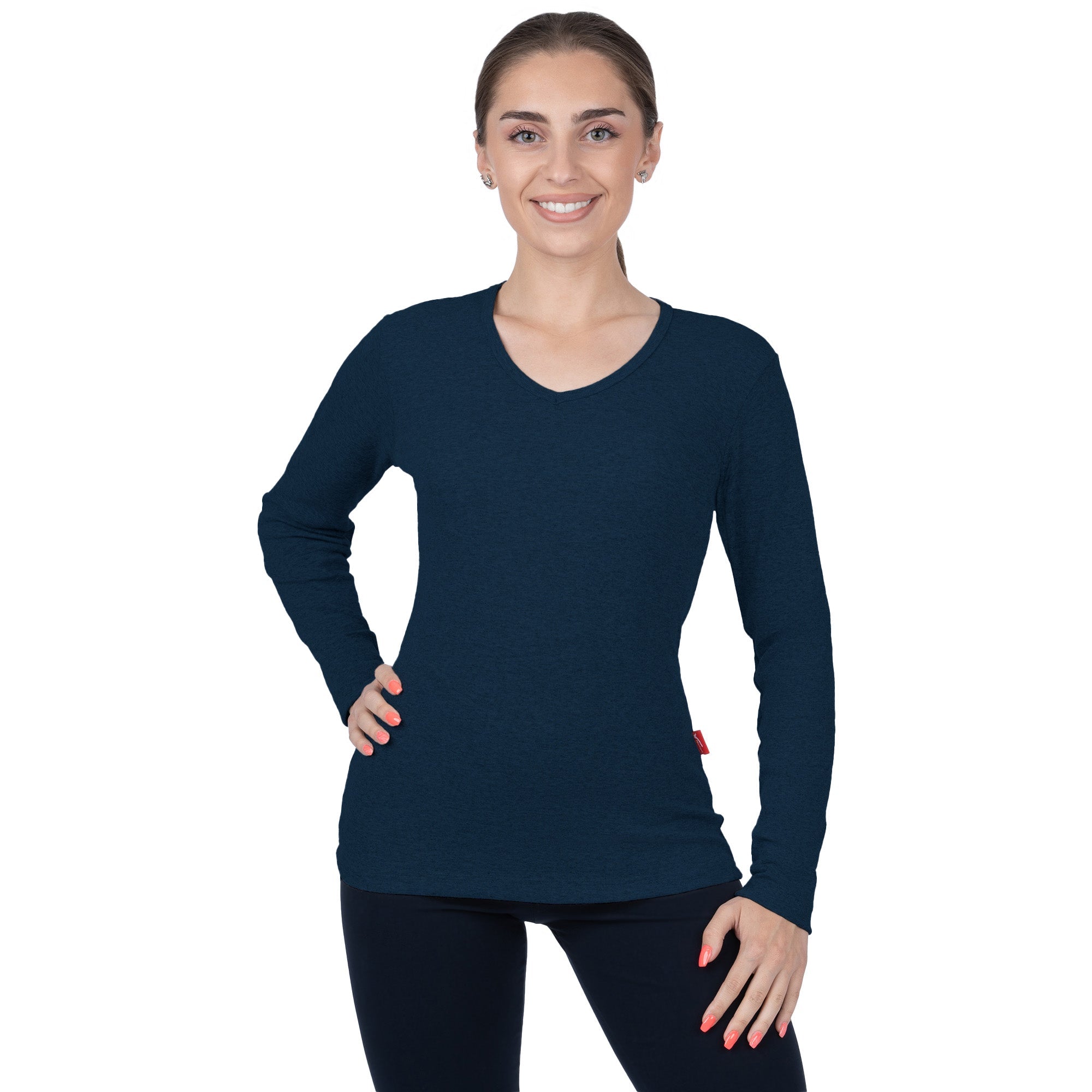 CottoNIR™ Ribbed V-Neck Long Sleeve T-Shirt for Women - Nirlon