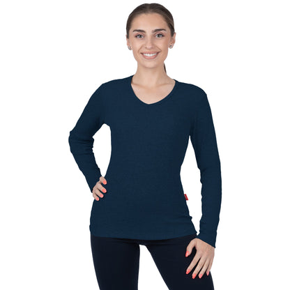 CottoNIR™ Ribbed V-Neck Long Sleeve T-Shirt for Women - Nirlon