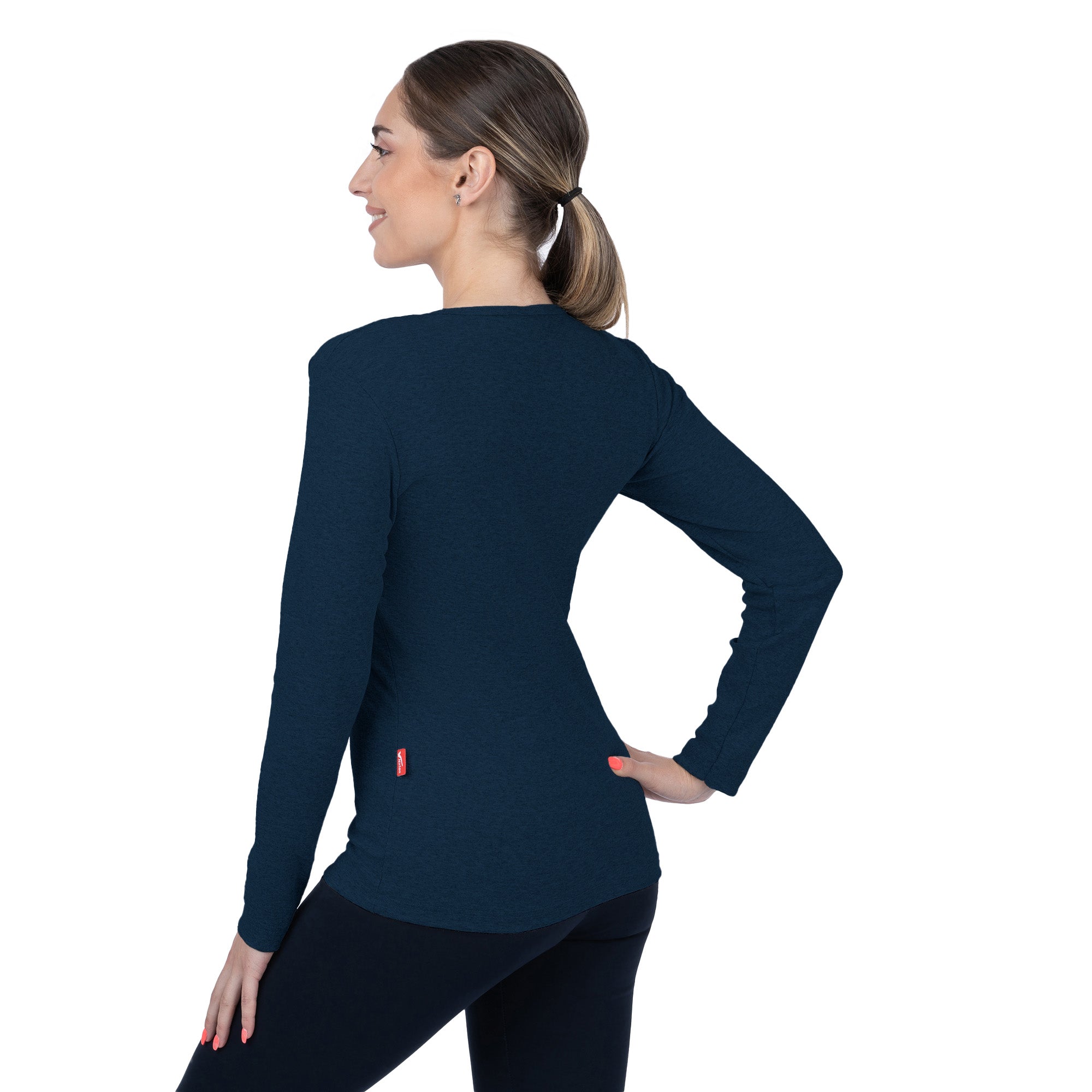 CottoNIR™ Ribbed V-Neck Long Sleeve T-Shirt for Women - Nirlon