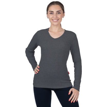 CottoNIR™ Ribbed V-Neck Long Sleeve T-Shirt for Women - Nirlon