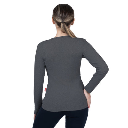 CottoNIR™ Ribbed V-Neck Long Sleeve T-Shirt for Women - Nirlon