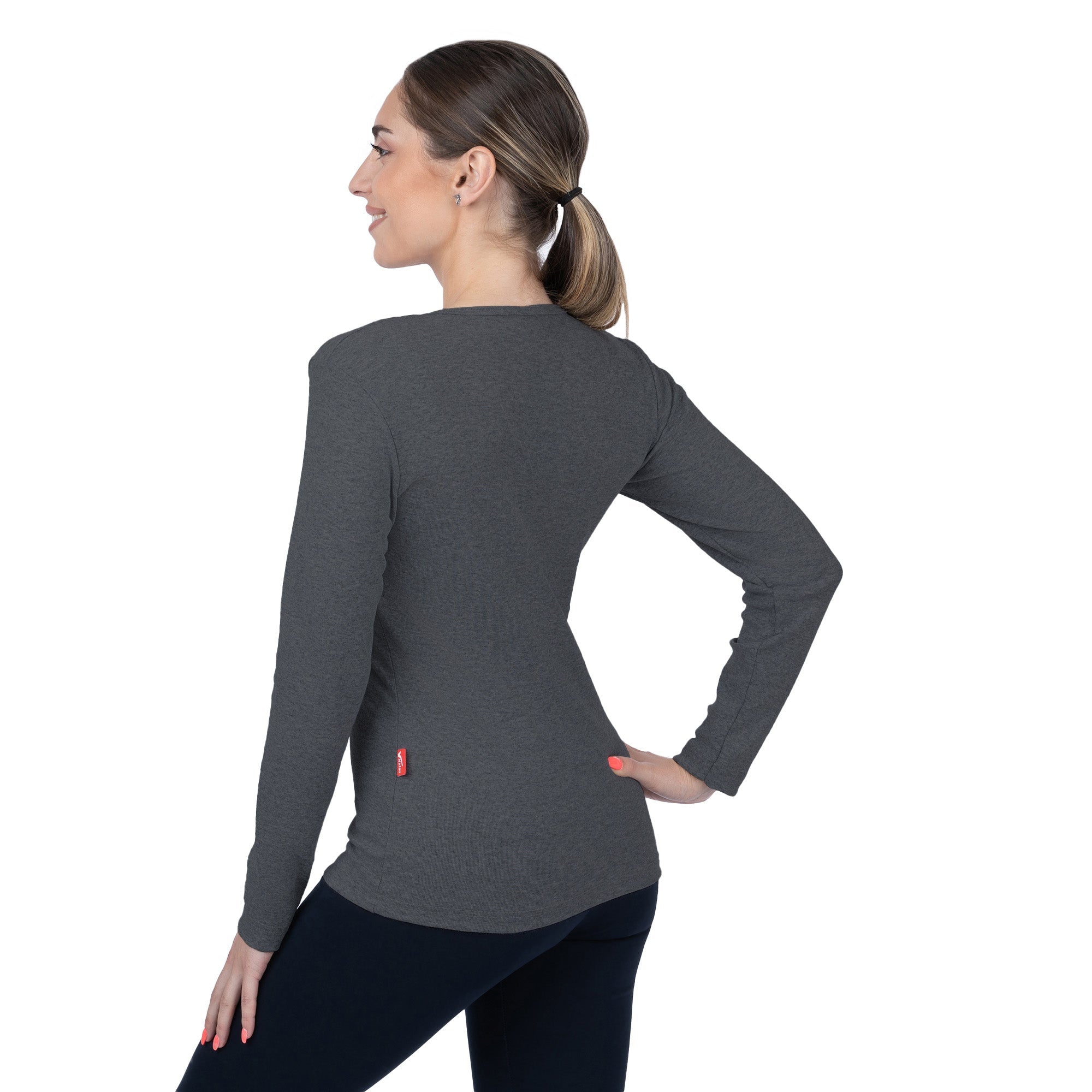 CottoNIR™ Ribbed V-Neck Long Sleeve T-Shirt for Women - Nirlon