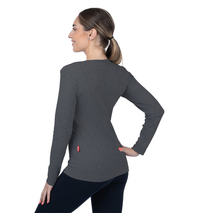 CottoNIR™ Ribbed V-Neck Long Sleeve T-Shirt for Women - Nirlon