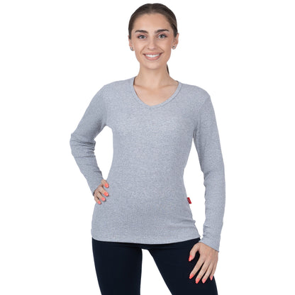 CottoNIR™ Ribbed V-Neck Long Sleeve T-Shirt for Women - Nirlon