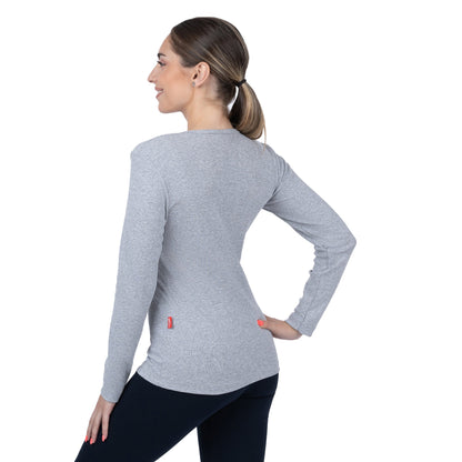 CottoNIR™ Ribbed V-Neck Long Sleeve T-Shirt for Women - Nirlon