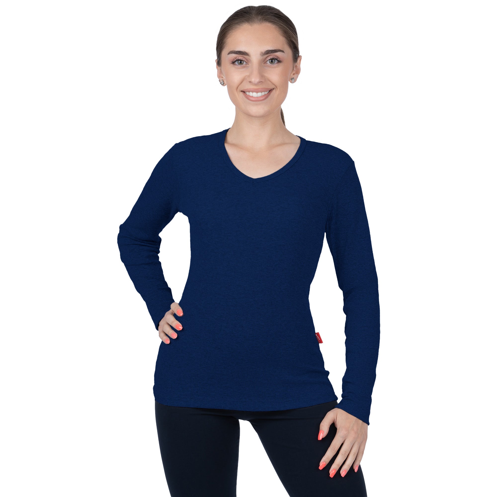 CottoNIR™ Ribbed V-Neck Long Sleeve T-Shirt for Women - Nirlon
