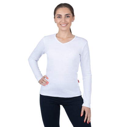 CottoNIR™ Ribbed V-Neck Long Sleeve T-Shirt for Women - Nirlon