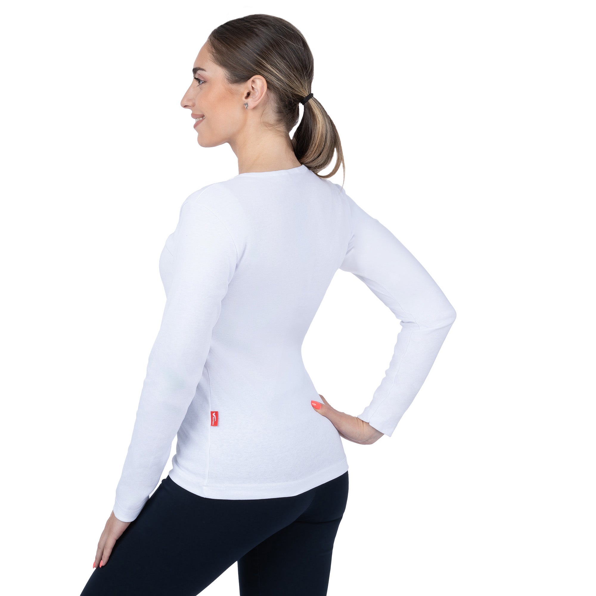 CottoNIR™ Ribbed V-Neck Long Sleeve T-Shirt for Women - Nirlon