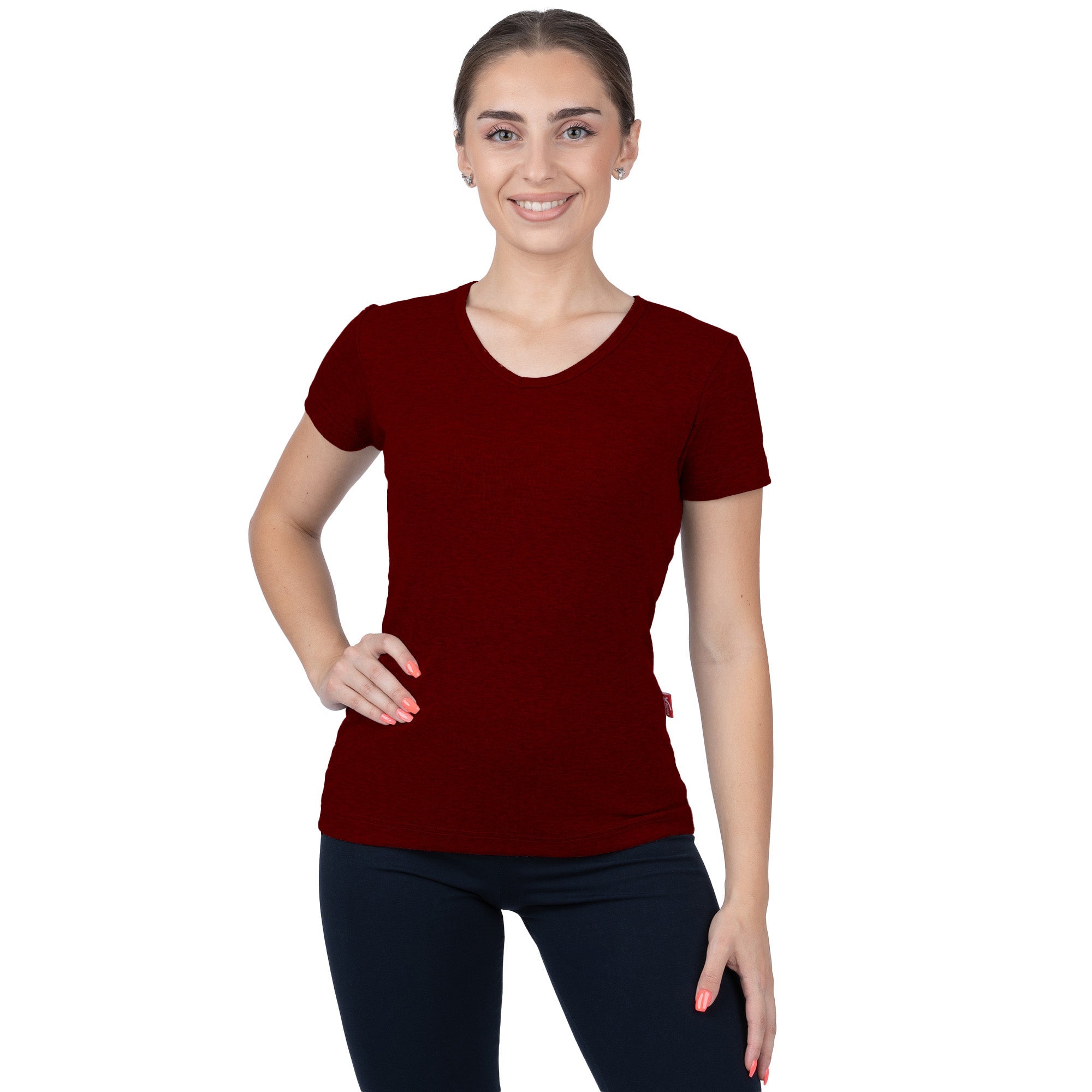 CottoNIR™ Ribbed V-Neck Short Sleeve T-Shirt for Women - Nirlon