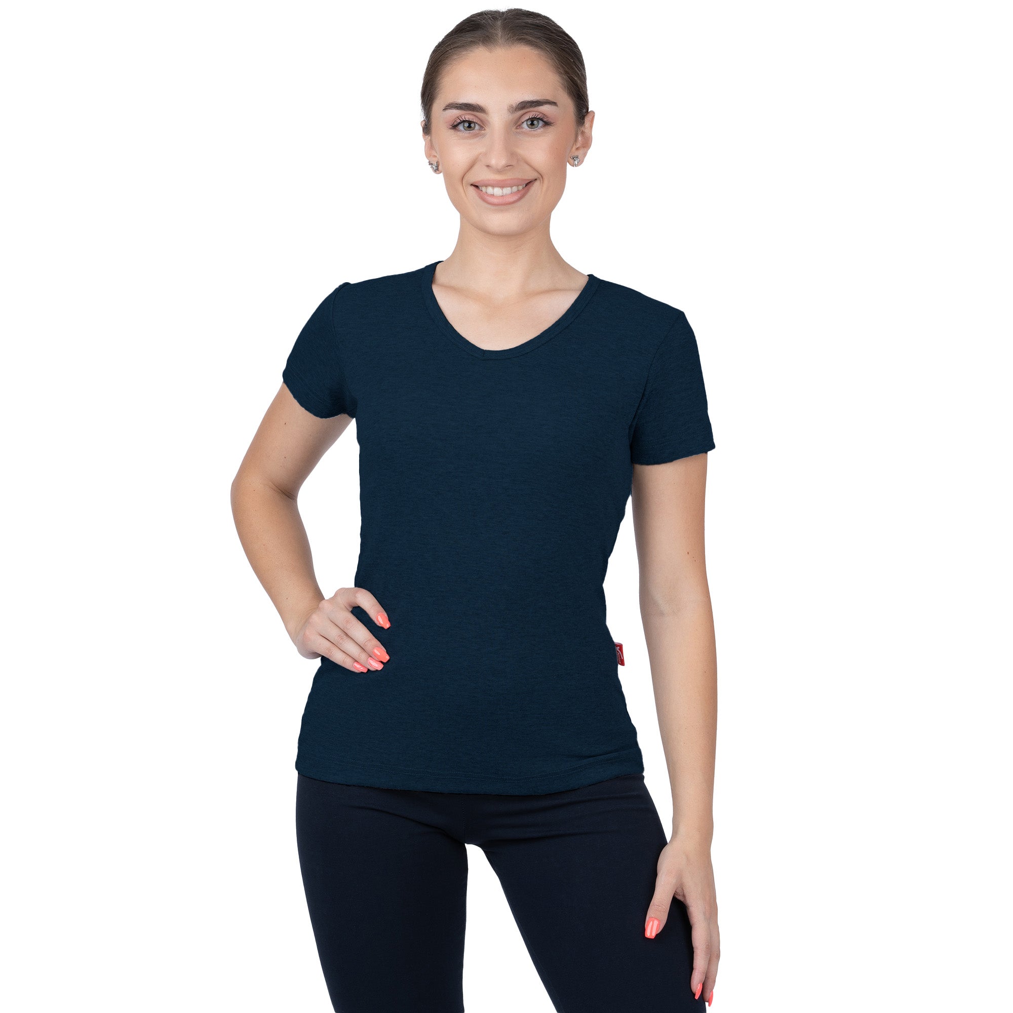 CottoNIR™ Ribbed V-Neck Short Sleeve T-Shirt for Women - Nirlon