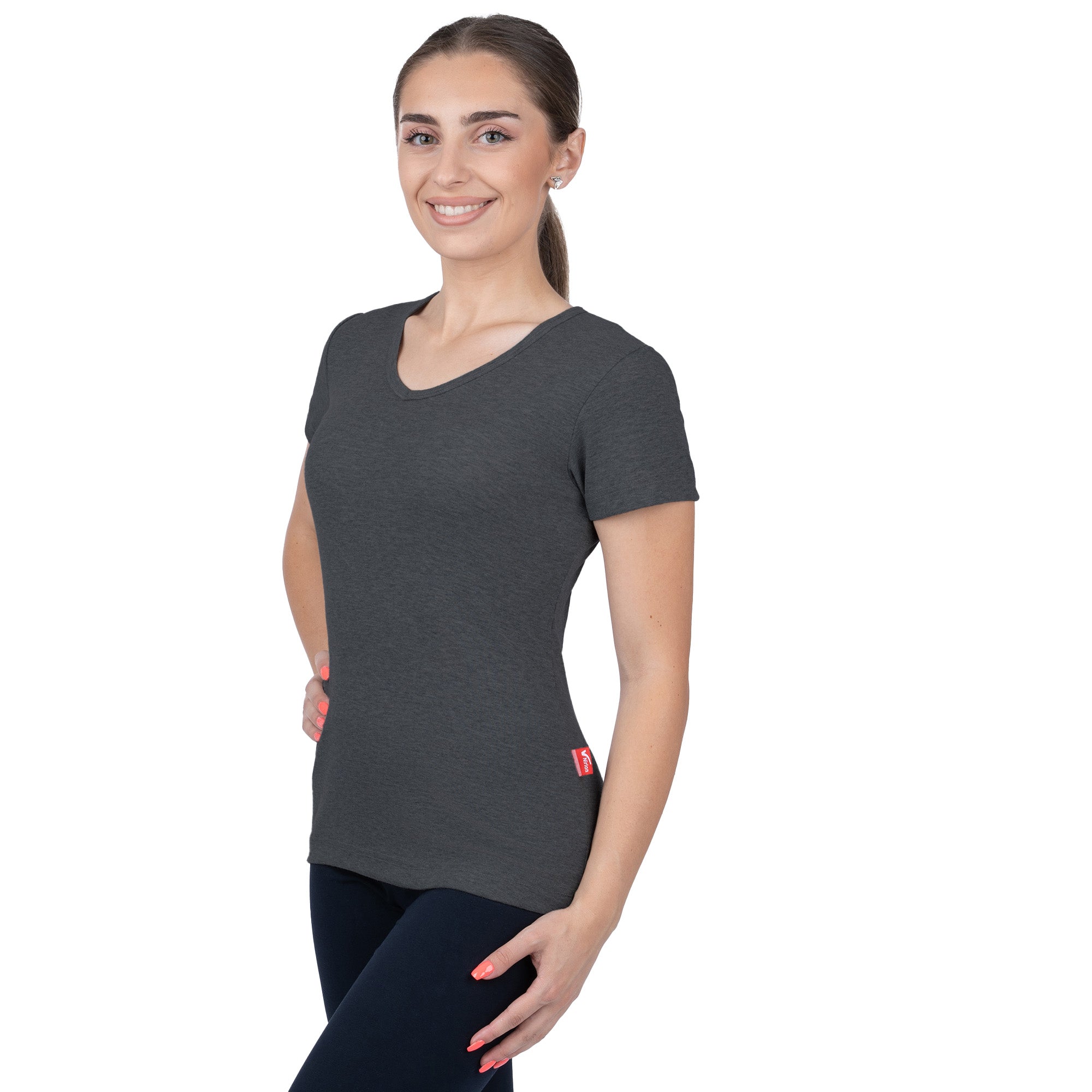 CottoNIR™ Ribbed V-Neck Short Sleeve T-Shirt for Women - Nirlon