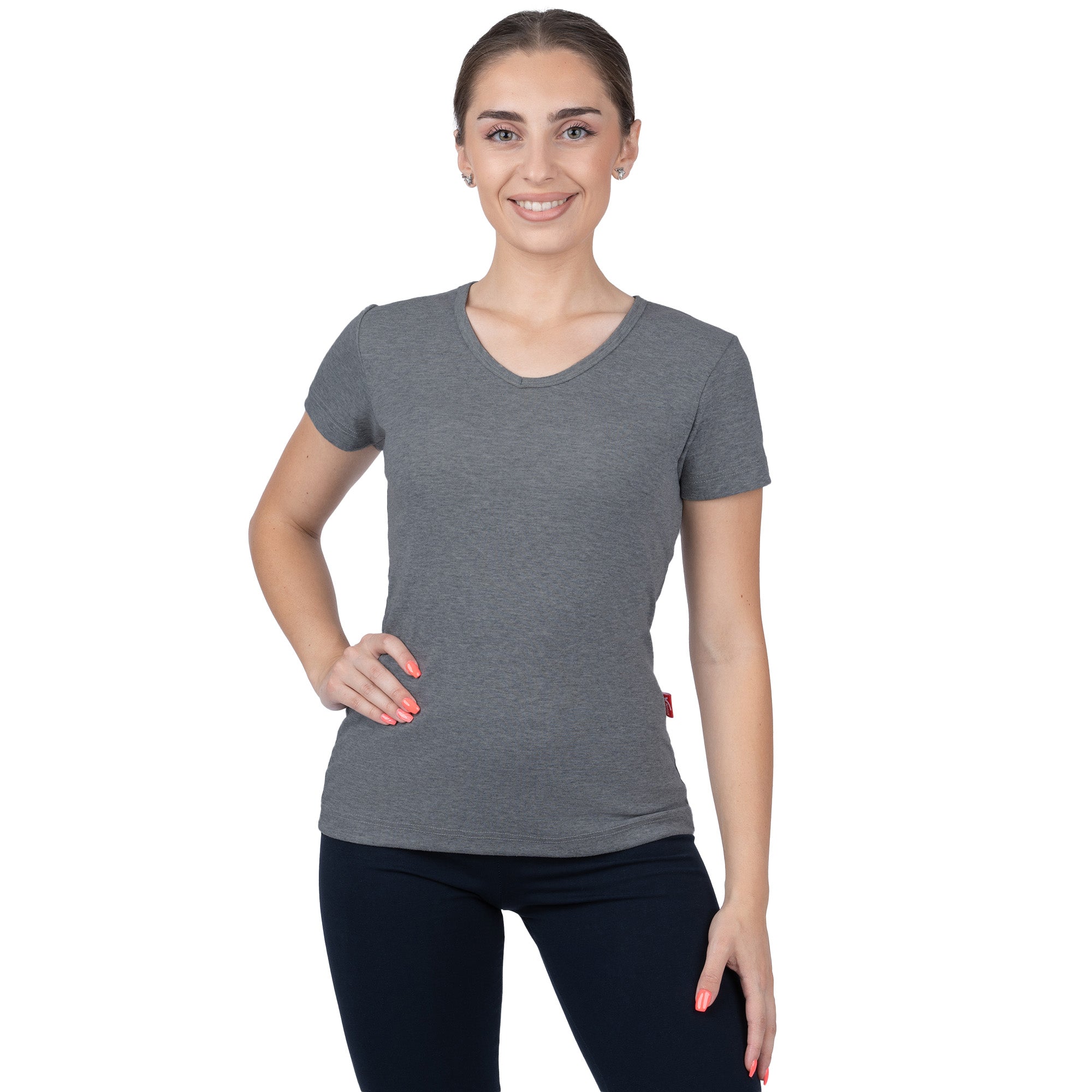 CottoNIR™ Ribbed V-Neck Short Sleeve T-Shirt for Women - Nirlon